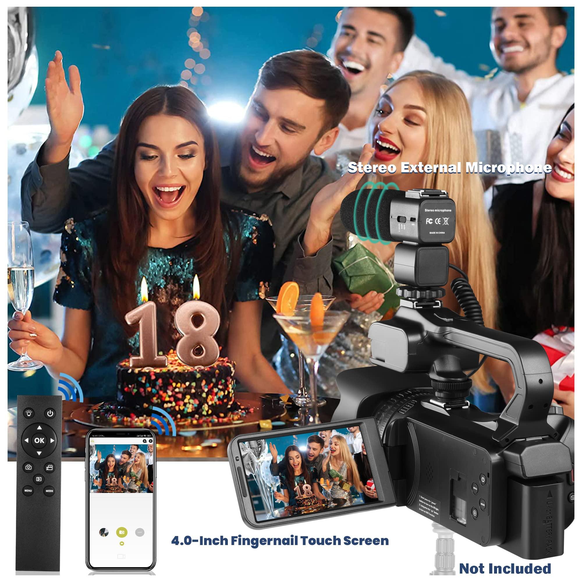 Lierhyt Lierhyt 4k Video Camera Camcorder with 18X Digital Zoom,64MP Vlogging Camera for YouTube,4.0-inch Rotating Touchscreen,64GB SD Card,Microphone,Remote Control,Durable Battery(Black)
