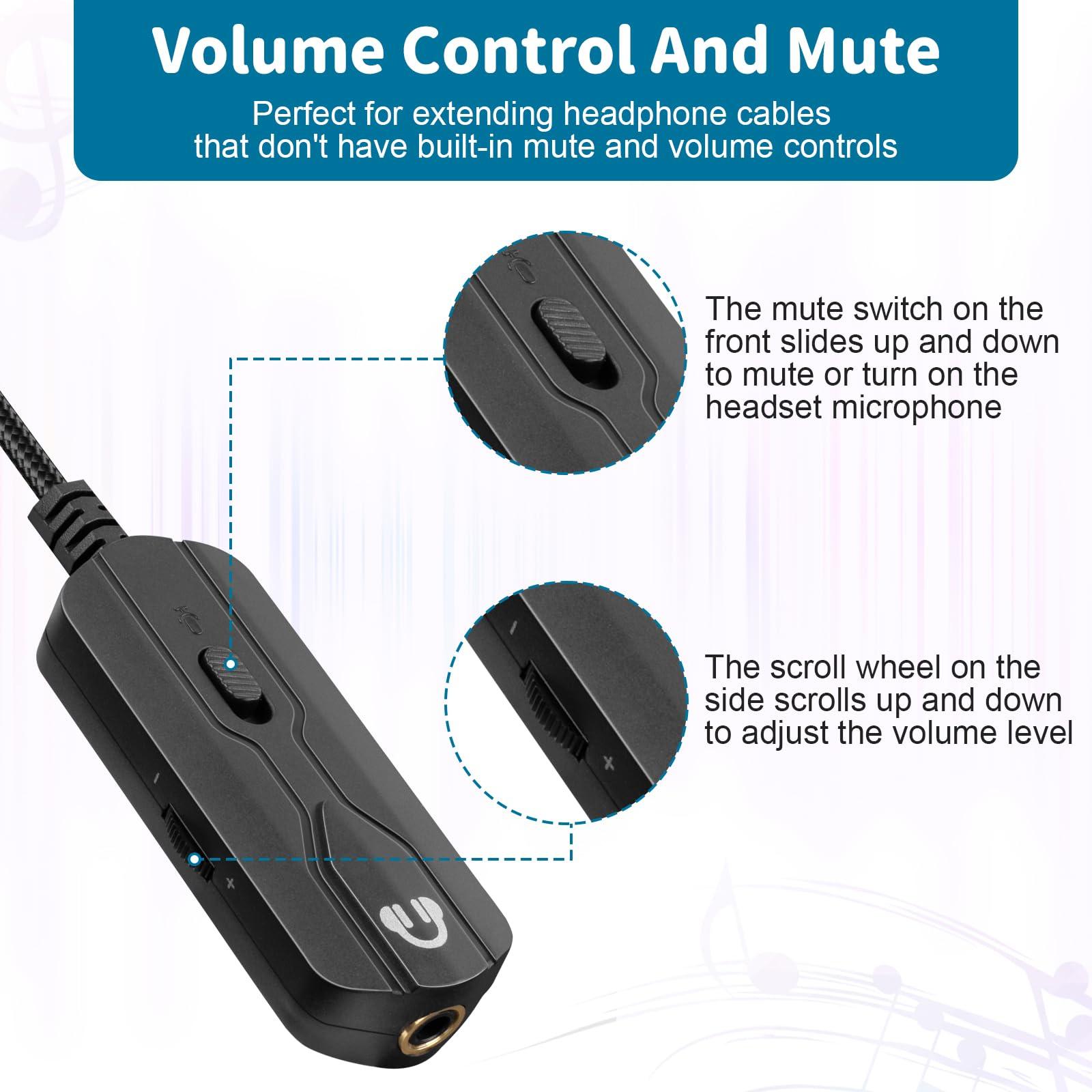 Zosvoses Zosvoses Headphone Extension Cable with Mute & Volume Controls Compatible with Bose 700, QC45, QC35 II, QC35, QC25, QC15 Headphones, 3.5mm Male to Female Stereo Audio Cable, 5ft