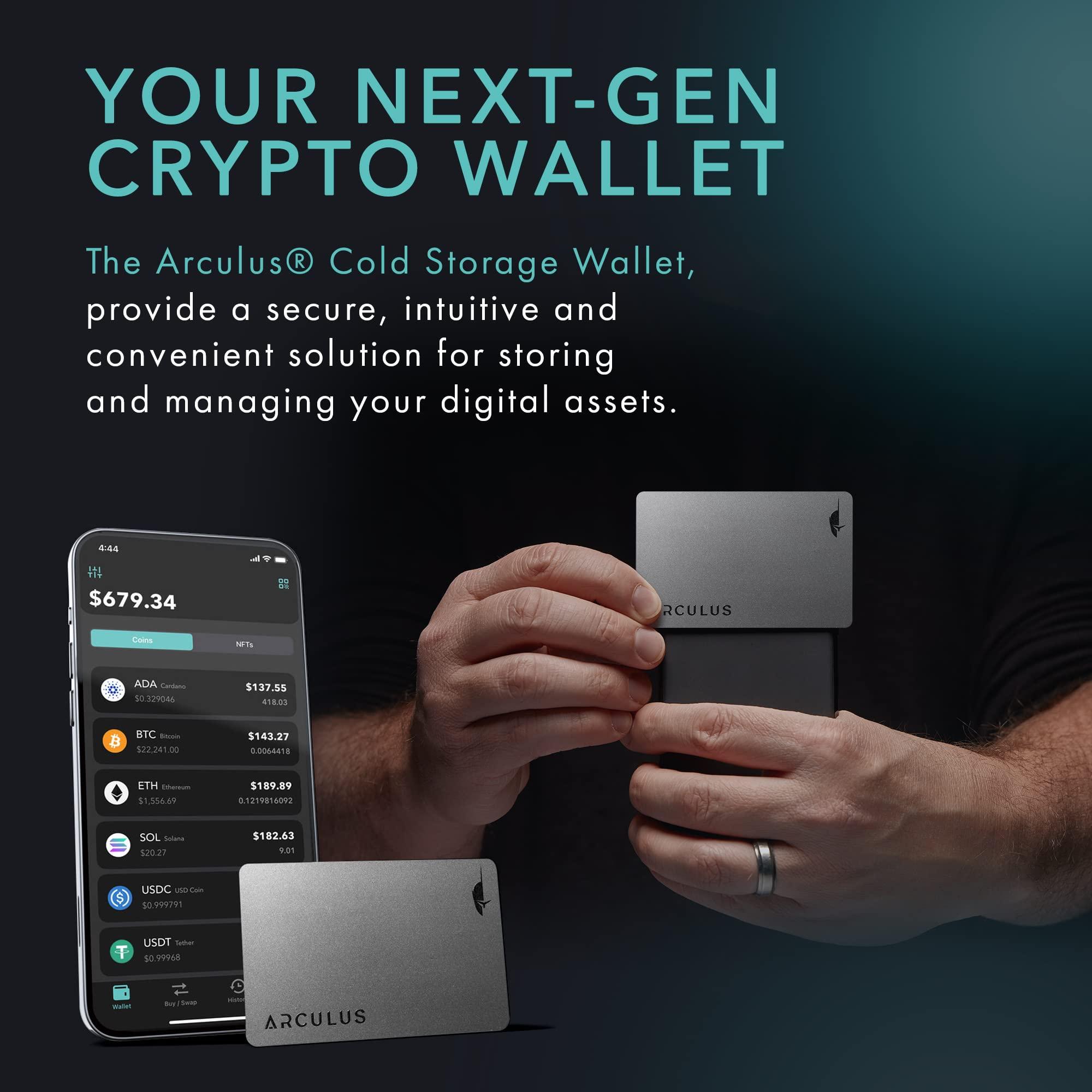 Arculus Arculus Crypto Cold Storage Wallet, Secure Bitcoin Wallet, Crypto hardware wallet for NFTs, Ethereum, Bitcoin, Cardano and Other Cryptocurrencies, 3-Factor Authentication Crypto Wallet, Silver