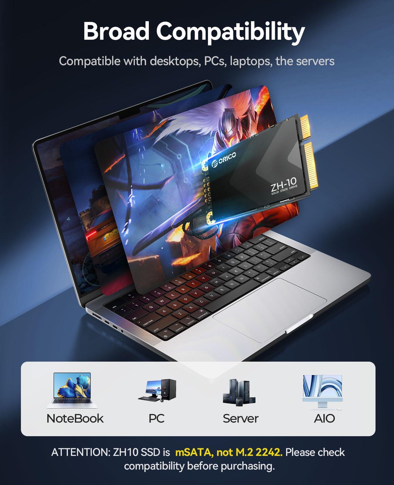 ORICO ORICO 2TB mSATA SSD, SATA III 6Gbps 3D NAND Internal Solid State Drive for Laptops Ultrabooks Desktop-ZH10 (2TB)