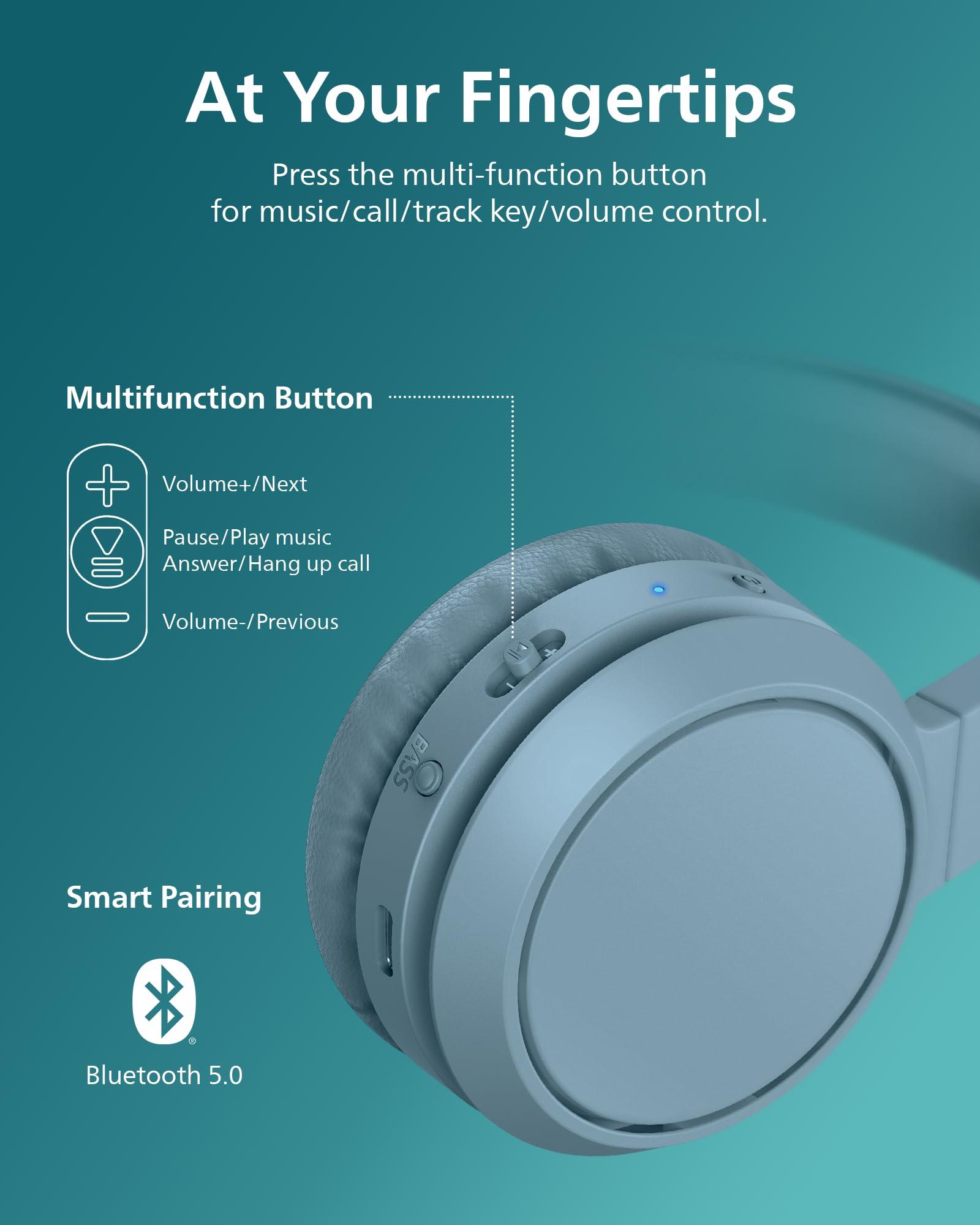 PHILIPS PHILIPS H4205 Wireless Headphone,On-Ear Bluetooth Headphone with BASS Boost,Quality Sound,32mm Drivers,29-Hour Battery Life,Fast Charging,Lightweight,Adjustable Cushioned Headband,Soft Ear Cups,Blue