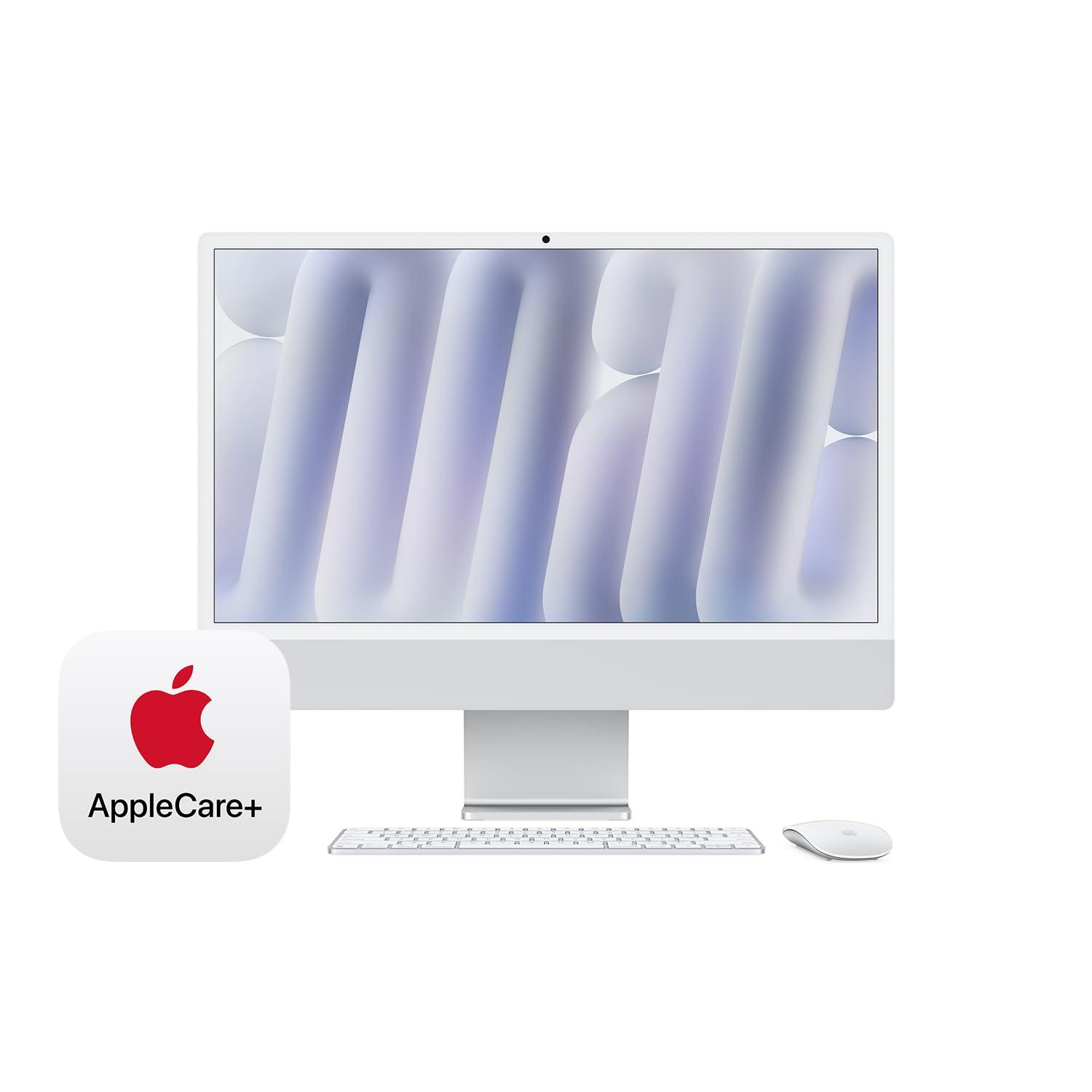 Apple Apple 2024 iMac All-in-One Desktop Computer with M4 chip with 8-core CPU, 8-core GPU: Built for Apple Intelligence, 16GB Unified Memory, 256GB SSD Storage; Silver with AppleCare+ (3 Years)