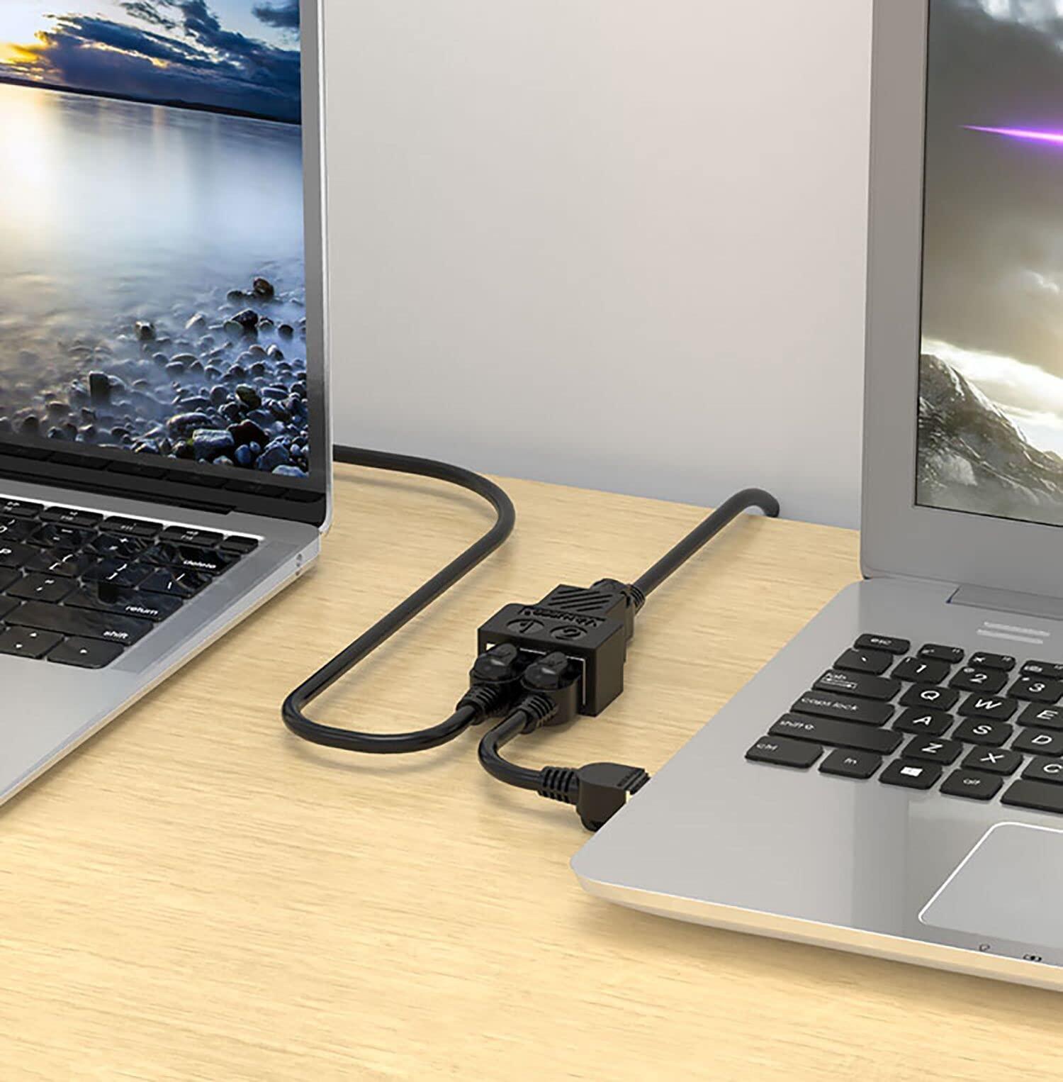 ukiism (2 Pack) RJ45 Network 1 to 2 Port Ethernet Adapter Splitter, RJ45 1 Male to 2 Female LAN Ethernet Splitter Adapter Cable Suitable Super Cat5, Cat5e, Cat6, Cat7 LAN Ethernet Socket Connector Adapter