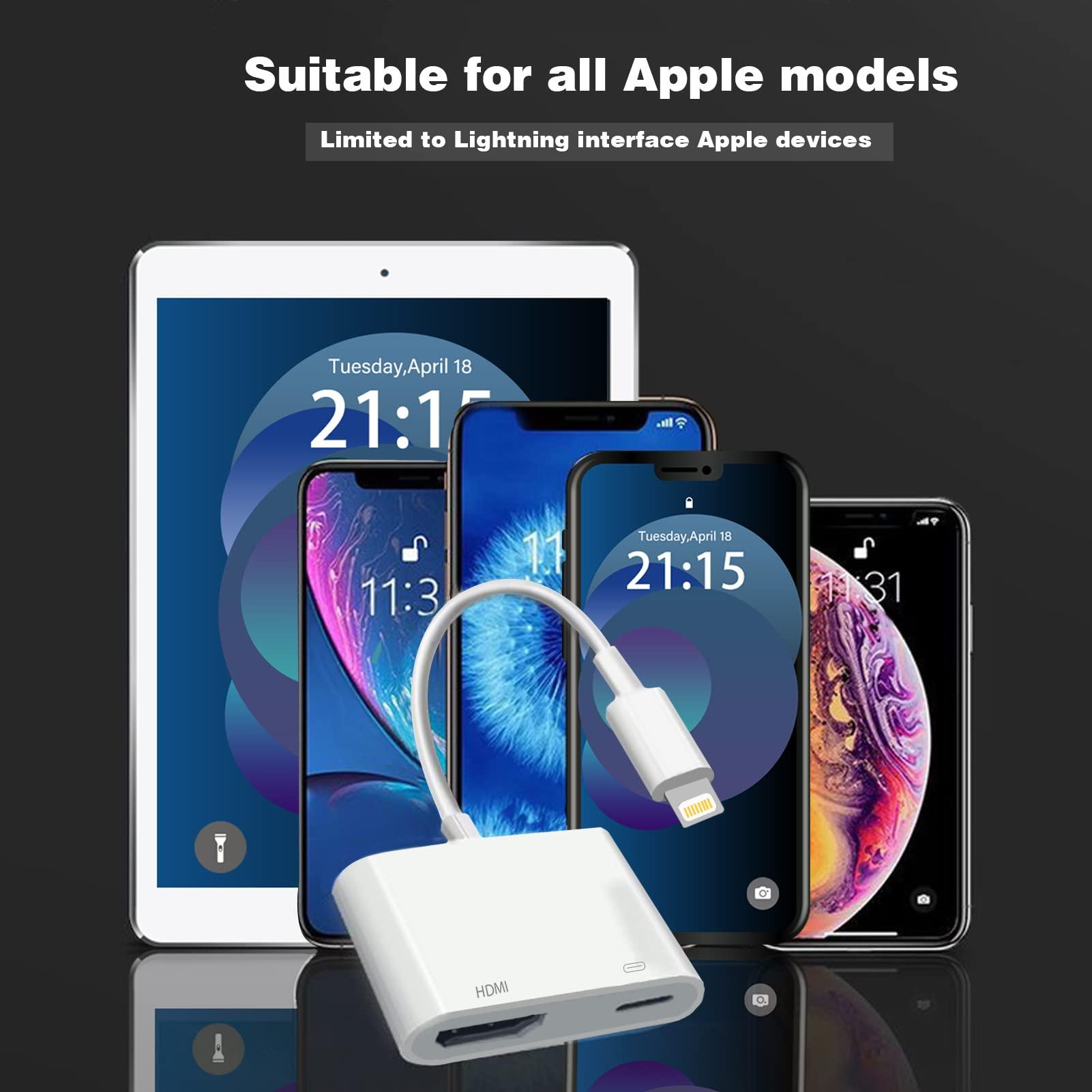 Microwoo [Apple MFi Certified] Lightning to HDMI Adapter for iPhone, Digital AV Audio Dongle,1080P Sync Screen Cable with Lightning Charging Port for iPhone, iPad to TV/Projector/Monitor Need Power Supply