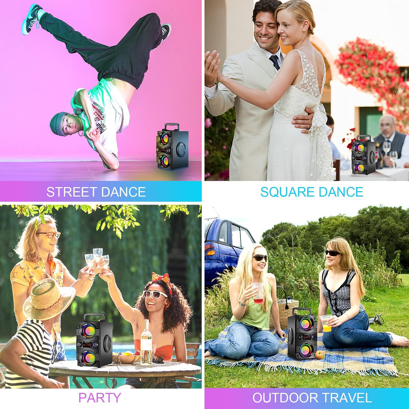 TENMIYA TENMIYA 40W(60W Peak) Portable Bluetooth Speakers with Subwoofer Wireless Stereo Rich Bass Boombox with LED Lights Outdoor Home Party Speakers Support FM Radio Remote Control AUX EQ