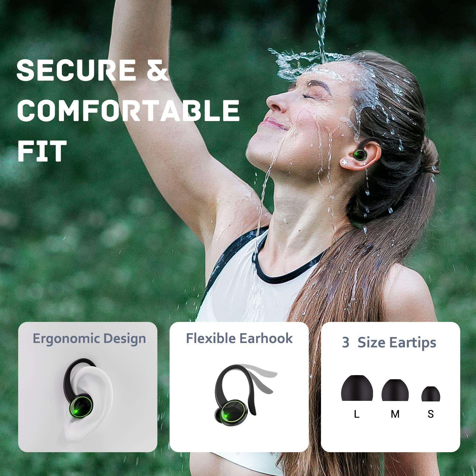 SGNICS for Samsung Galaxy S8 Bluetooth 5.3 Headphones 3D Stereo with Earhook, 40H Touch Control Over Ear Headphones, IP7 Waterproof Earphones Built-in Mic for Running Workout Sport