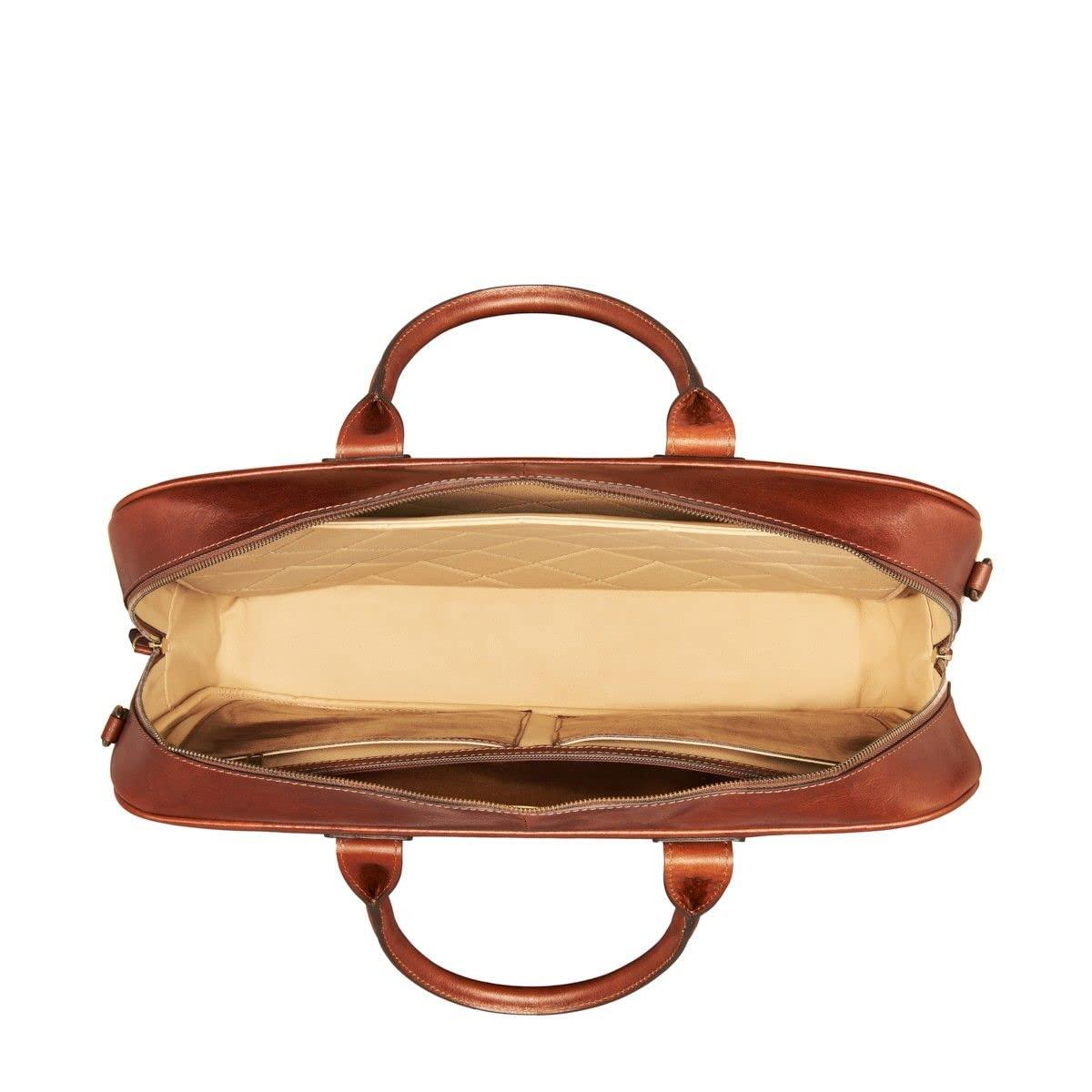 Maxwell Scott Bags Maxwell Scott - Mens Luxury Large Leather 16\" / 17\" Laptop Business Bag with Zip Opening - The Calvino Large - Chestnut Tan