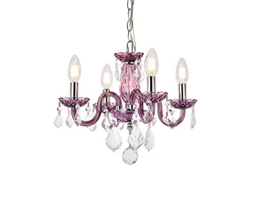 Elegant Lighting Elegant Lighting Rococo 4 Light Red Bordeaux Hanging Pendant Lamp with Royal Cut Crystal