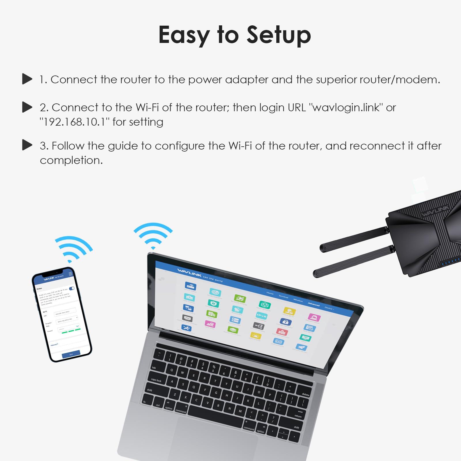 WAVLINK WiFi 6 Router AX3000 Wireless Internet High Speed Smart Router with 5dBi High-gain Antennas, Dual Band Gigabit Computer Router Mesh Support for Homes up to 3000 Sq. ft, VPN, Parental Control