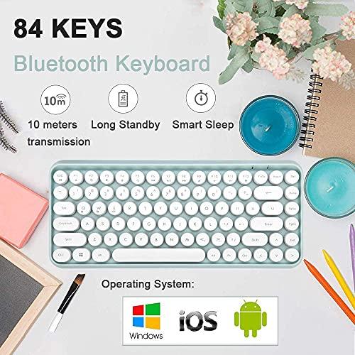 FELICON FELICON Wireless Bluetooth Keyboard Mini Portable 84-Key Keyboard Compatible with Android, Windows, PC, Tablet-Dark, Perfer for Home and Office Keyboards (308i-green)
