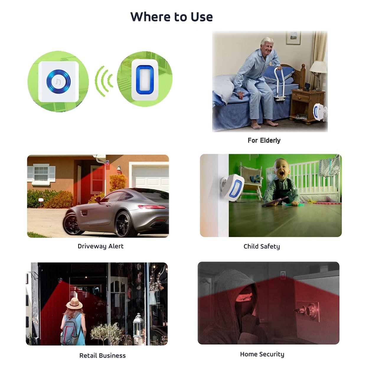 EverNary Bed Alarms and Fall Prevention for Elderly Dementia Patients Seniors,Wireless Caregiver Pager Indoor Motion Sensor Alert Elderly Monitoring for Home (2 Receiver+2 Motion Detedtor)