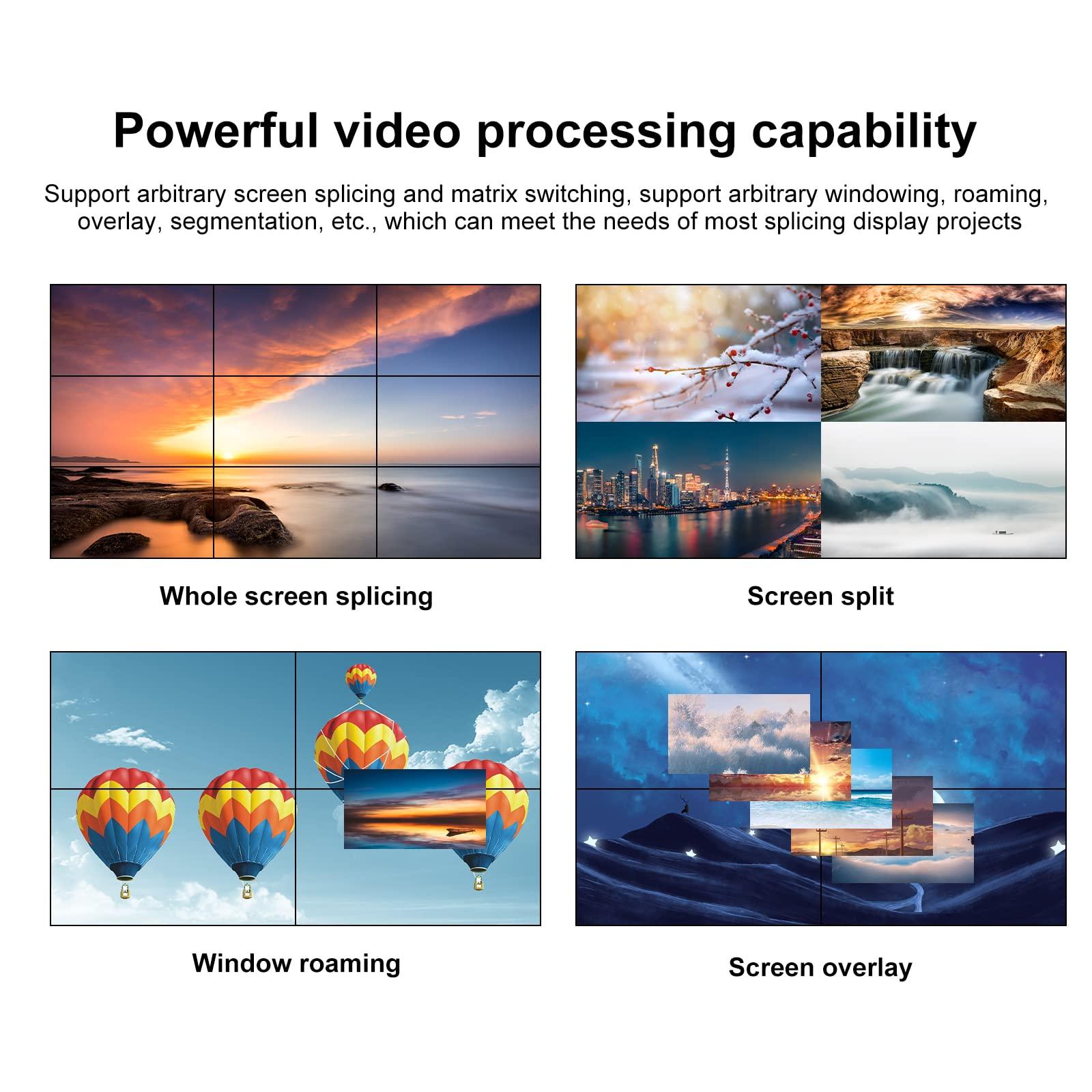 ICUIXIAN 4K ICUIXAIN Video Wall Controller 4x2 Multi-View Seamless Matrix Switcher 8x8 RGB4:4:4 (8x8 HDMI Matrix and Video Wall 2x4) IP Ports, RS232 Software, Web Control, Audio, Screen Overlay, Roaming