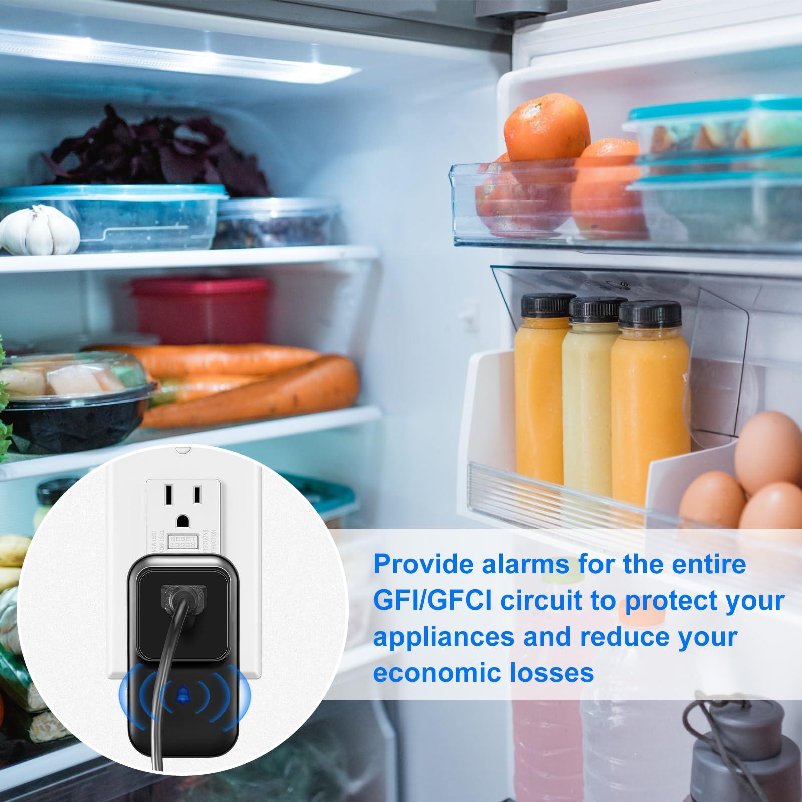 BCY hohipi Power Failure Alarm with LED Indicator,80-110dB Adjustable Freezer Alarm with 7Siren,Power Loss Alarm with Voltage Test,Power Outage Alarm Perfect for GFI/GFCI Trips,Refrigerator (1 Pack)