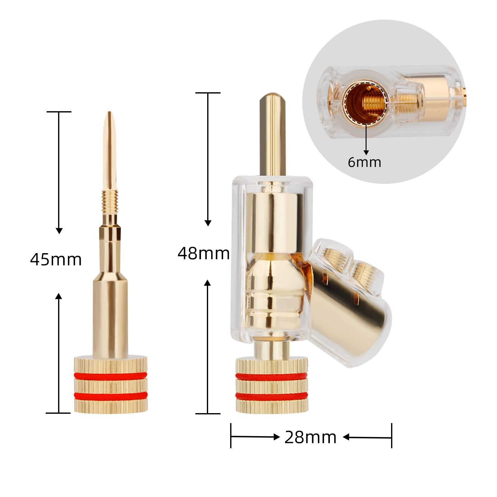Monosaudio Monosaudio Locking Banana Plugs 8Pcs 45 Degree Banana Connector Double Screw Speaker Banana Plug for 8-15 Guage Speaker Wire,Audio/Video Receiver,Sound Systems with L-Form Hex Wrench(24K Gold Plated)