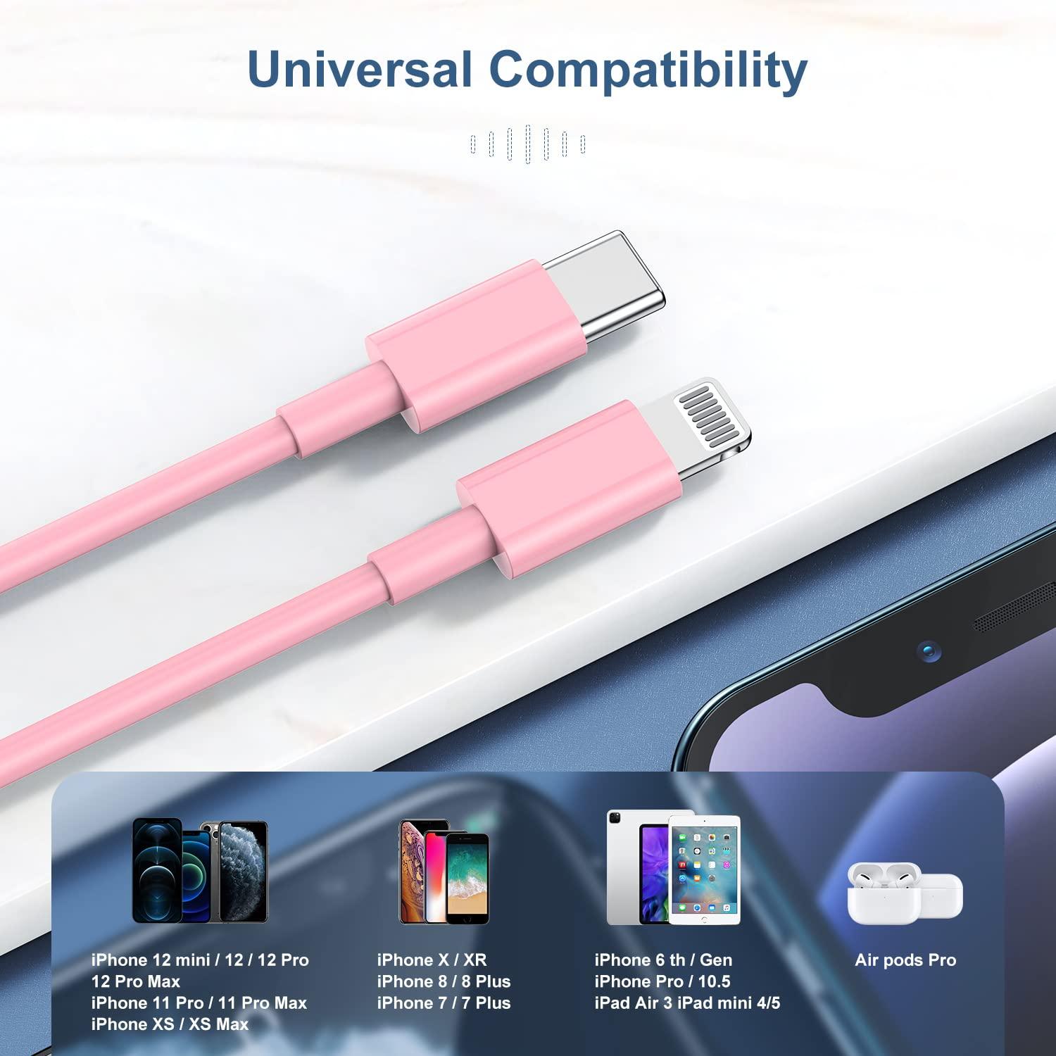 OOOUSE 6ft iPhone Charger USB C Lightning Cable,Usbc to Lighting Fast Charging Cord for iPhone 13 12 Charger Cable 6 ftApple MFi Certified,Long Type C Wire for Apple iPhone 13 12 Pro Max 11 X XS Pink