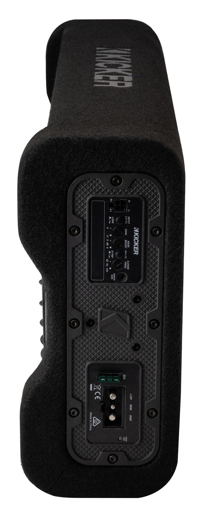 Audiosavings Audiosavings Bundle: Kicker 51PTRTP10 Powered Down-Fire Subwoofer+Enclosure Box PTRTP10 Bundle with Rockville RWK41 4 Gauge Complete Car Amp Wiring Installation Wire Kit with RCA's (2 Items)