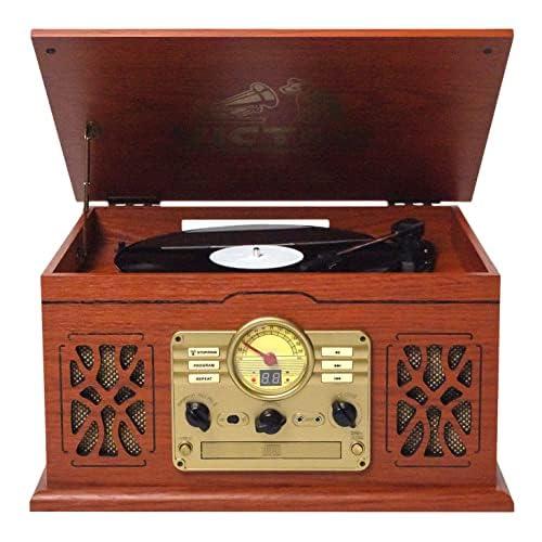 VICTOR Victor VWRP-3800 State 7-in-1 Turntable Music Center with 3-Speed Record Player, CD/MP3/Cassette Player, FM Radio, Dual Bluetooth In & Out, and Built-in Stereo Speakers Perfect for Music Enthusiasts