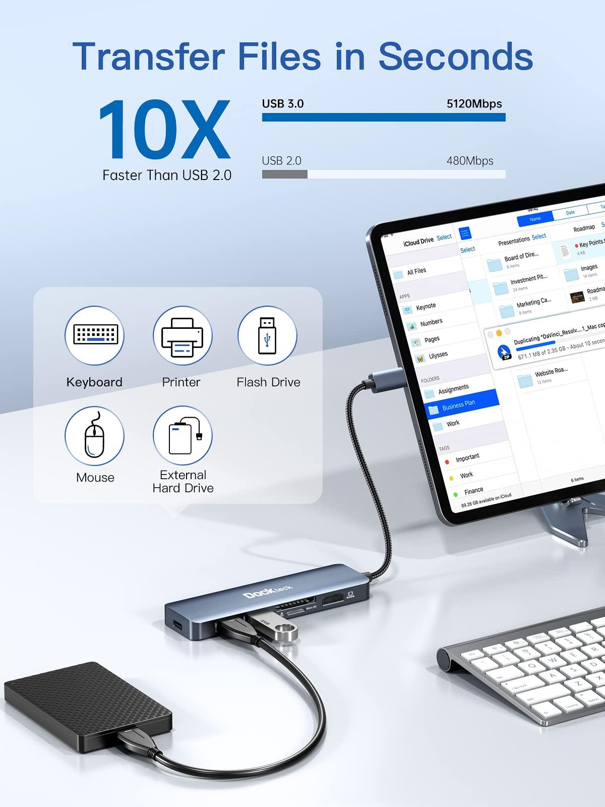 dockteck USB C Hub Multiport Adapter - Dockteck 6 in 1 USB C Dock with 100W PD, 4K 60Hz HDMI, USB 3.0, SD/TF Card Reader, USBC Hub for MacBook Pro Air Microsoft Surface Pro