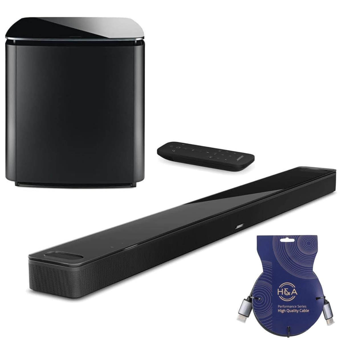 Bose Bose Smart Ultra Dolby Atmos Soundbar Speaker, Black, Bundle Bass Module 700, Sound Bar for Home Audio Speaker TV Wireless, Bluetooth, WiFi, Alexa, Google, Voice Control + H&A HDMI Cable