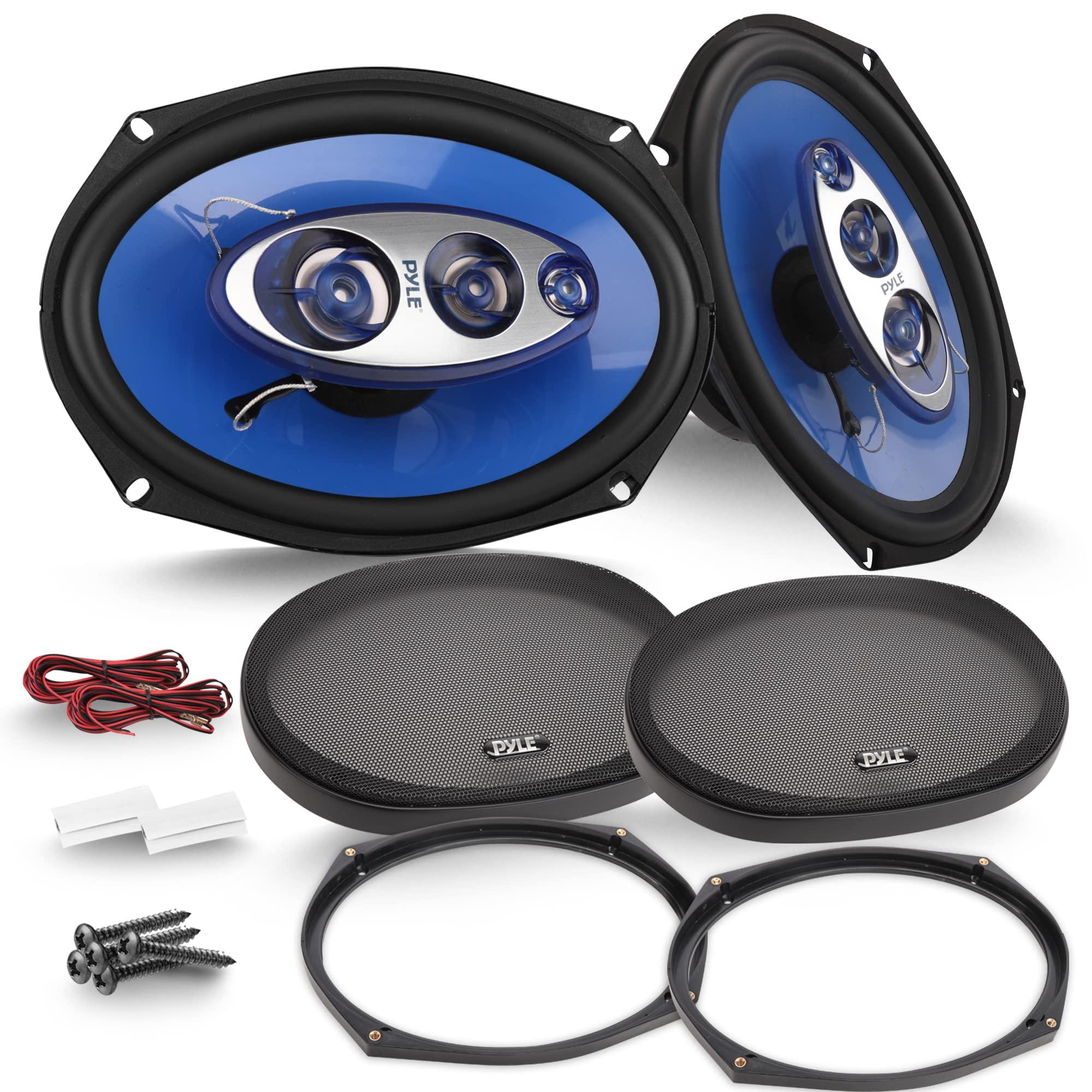 Pyle Pyle 6x9/7x10 Car Speakers 4-Way Quadriaxial Full Range Sound Audio - Blue Pair | Pyle 6.5" Three-Way Sound Speaker System - 360W Power Handling, Blue