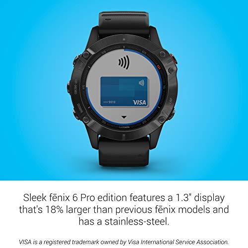 Garmin Garmin 010-02158-01 fenix 6 Pro, Premium Multisport GPS Watch, Features Mapping, Music, Grade-Adjusted Pace Guidance and Pulse Ox Sensors, Black