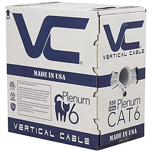 VC VERTICAL CABLE Vertical Cable CAT6, 550 MHz, UTP, 23AWG, 8C Solid Bare Copper, Plenum, 1000ft, Bulk Ethernet Cable - Made in USA, White