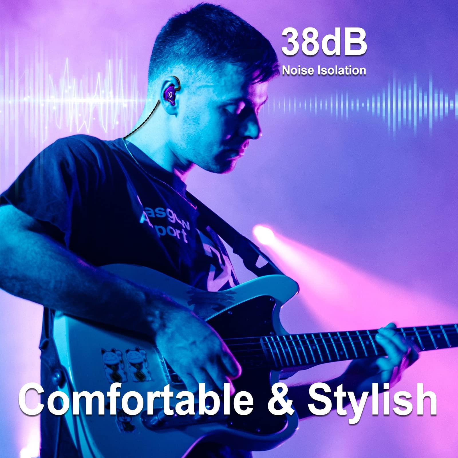 BASN BASN in Ear Monitor Headphones for Musicians Audiophiles Drummers, Bsinger Pro Noise Isolating Earbuds with Dual Driver Dynamic Crystal Clear Sound (Pro Clear Purple)