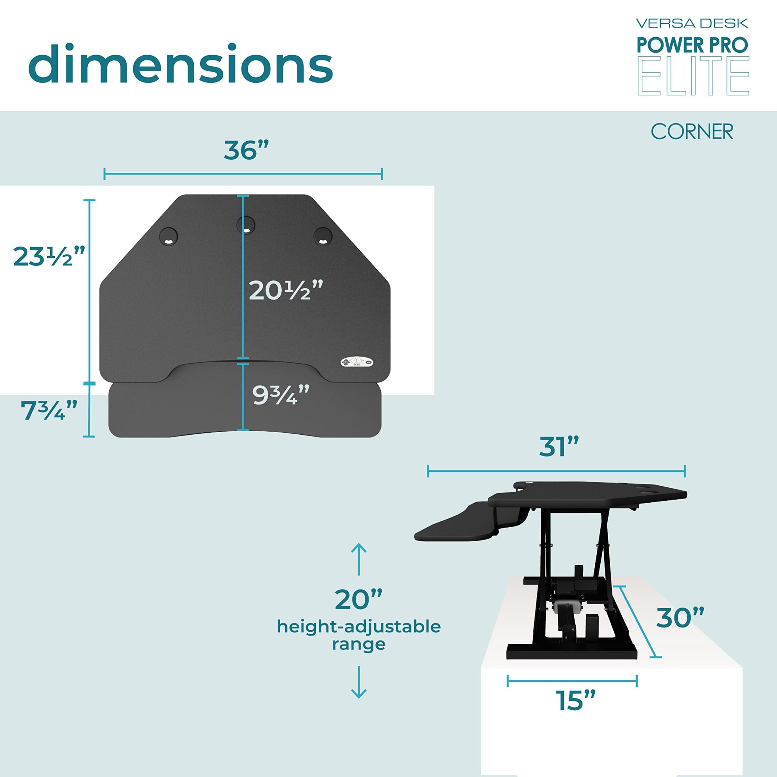 VERSADESK VERSADESK PowerPro Elite 36 x 31 Smart Corner Standing Desk Converter | Mobile App Adjustable Sit-Stand Desk Riser w/Keyboard Tray & USB & USBC Ports | for Home or Office - Black