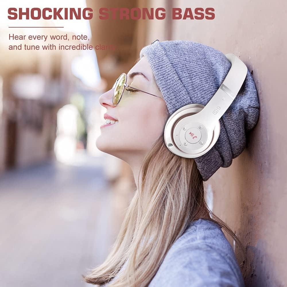 PRTUKYT PRTUKYT 6S Wireless Bluetooth Headphones Over Ear, Hi-Fi Stereo Foldable Wireless Stereo Headsets Earbuds with Built-in Mic, Volume Control, FM for Phone/PC (White & Rose Gold)