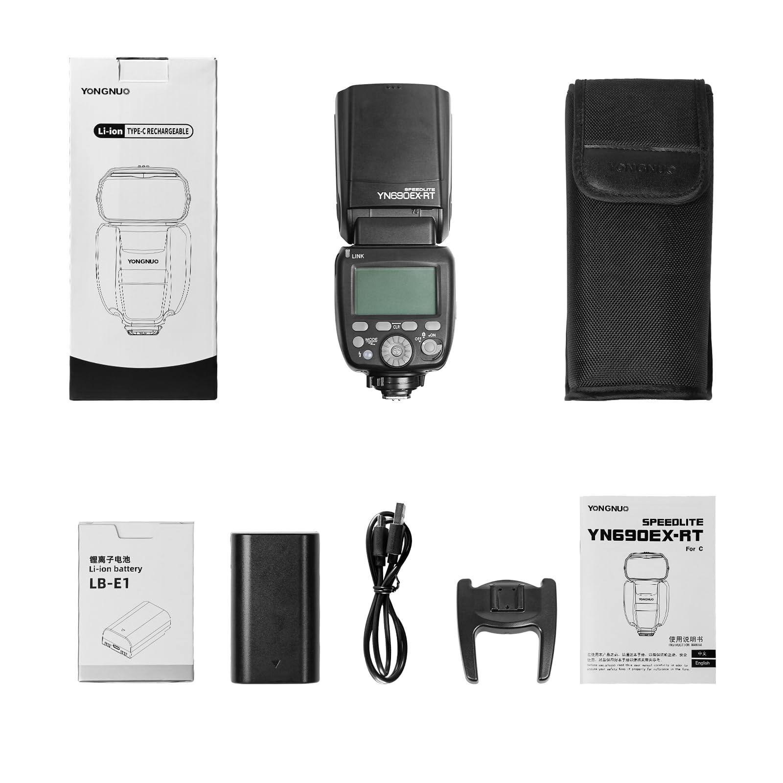 YONGNUO YONGNUO YN690EX-RT Wireless Flash Speedlite, GN60 TTL HSS 1/8000s Optical Master and Slave Camera Flash for Canon, 2000mAh Li-ion Battery with Type-C Charging Interface