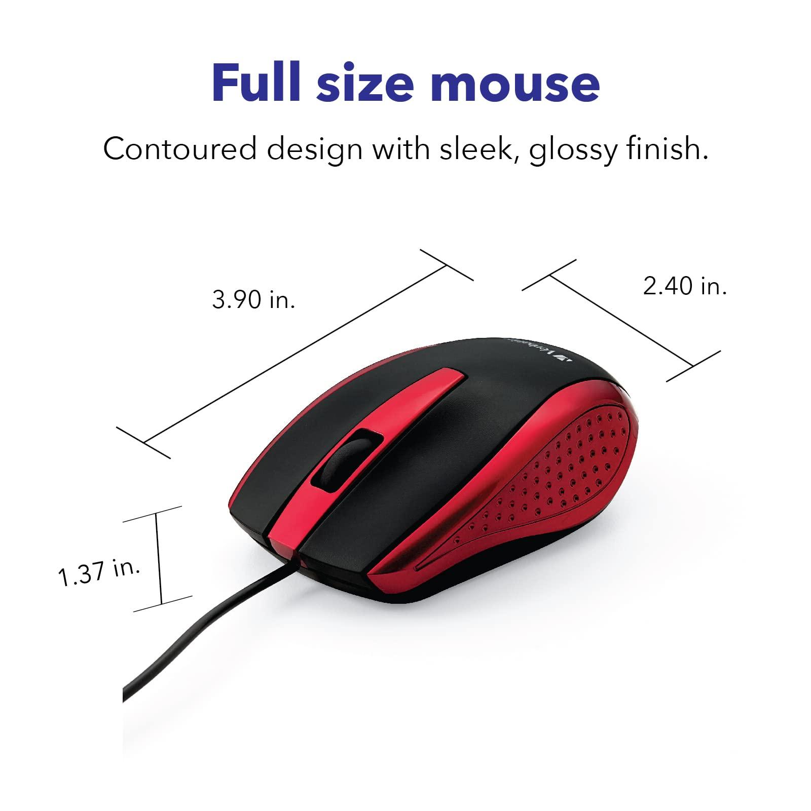 Verbatim Verbatim Wired USB Computer Mouse - Corded USB Mouse for Laptops and PCs - Right or Left Hand Use, Red 99742, 1.4\" x 2.4\" x 3.9\"