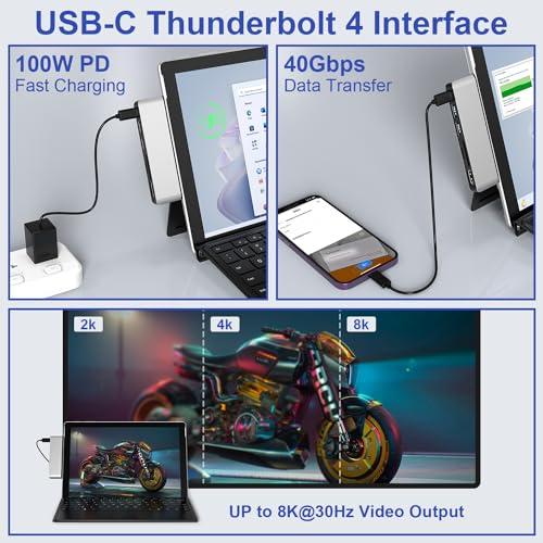 Rytaki Surface Pro 11 USB Hub, Surface Pro 9 USB Hub Docking Station with 4K HDMI, USB-C Thunderbolt 4(8K Video+Data+100W PD), USB 3.0 * 2, SD TF Card Slot, USB C Hub for Surface Pro 11/Pro 10/Pro 9/Pro X