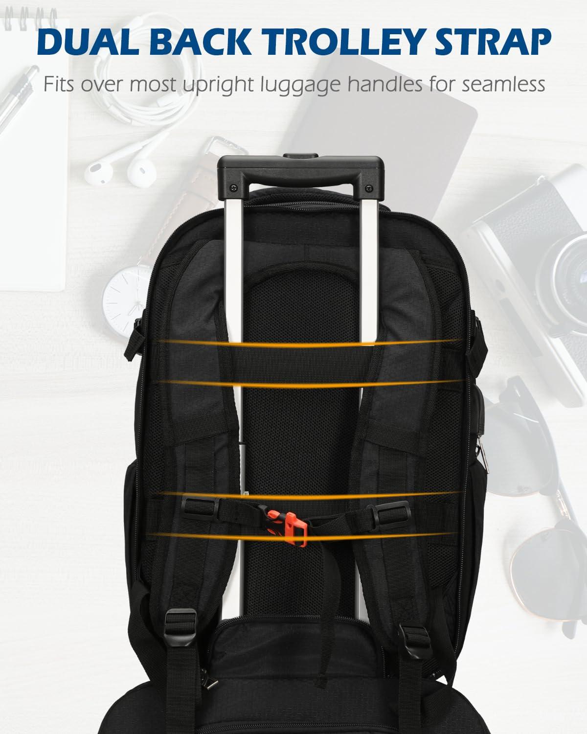 Hynes Eagle Hynes Eagle 2 in 1 Travel Backpack 22 inches Carry on Luggage 63L Rolling Backpack for Men Women with Packing Cubes 3PCS Set Black Waist Pack Beige