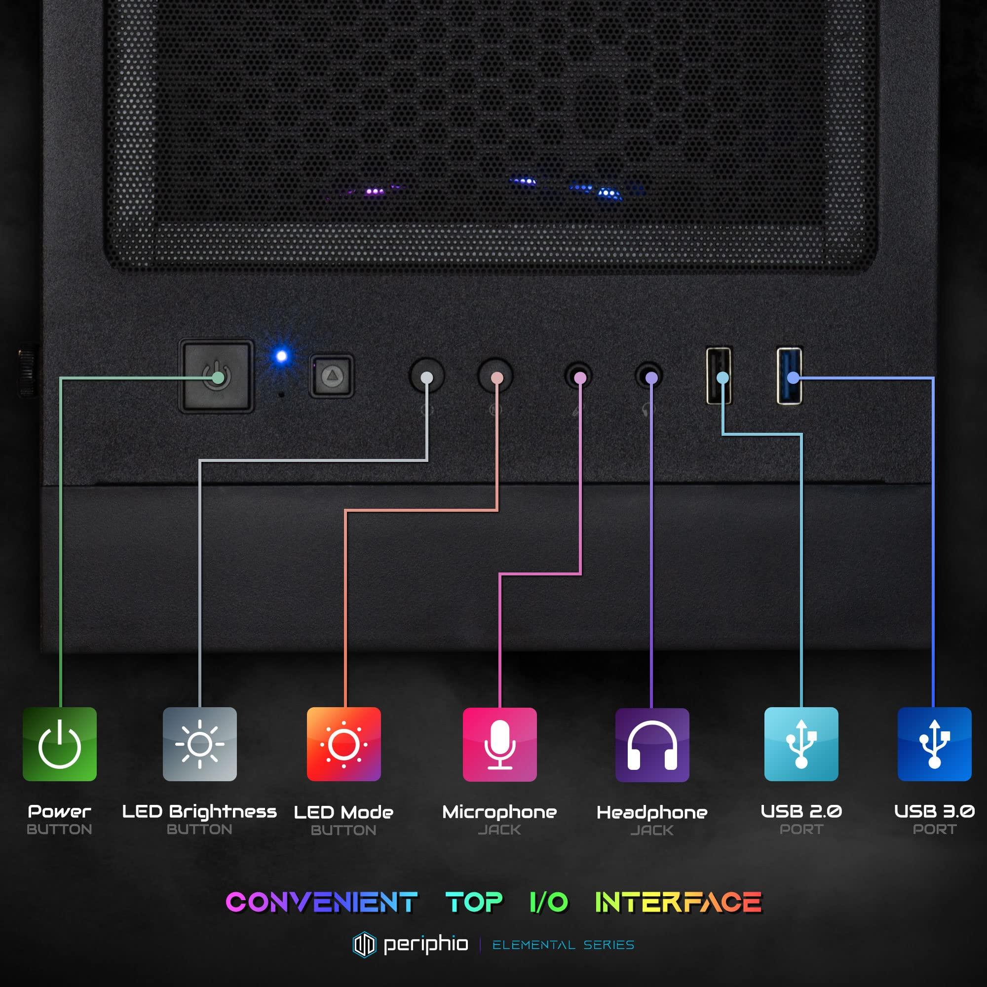 Periphio Periphio Terra Prebuilt Gaming PC - AMD Ryzen 5 5600G CPU (4.4GHz Turbo), 32GB DDR4 RGB RAM, Radeon Vega 7 Graphics, 1TB NVMe Solid State SSD, Windows 11 Gaming Computer Desktop, WiFi + BT