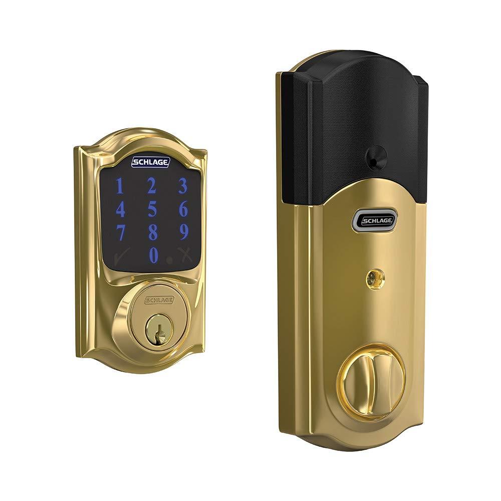 SCHLAGE SCHLAGE BE469NX Camelot Electronic Touchscreen Deadbolt C Keyway with 12344 Latch 10116 Strike Bright Brass Finish