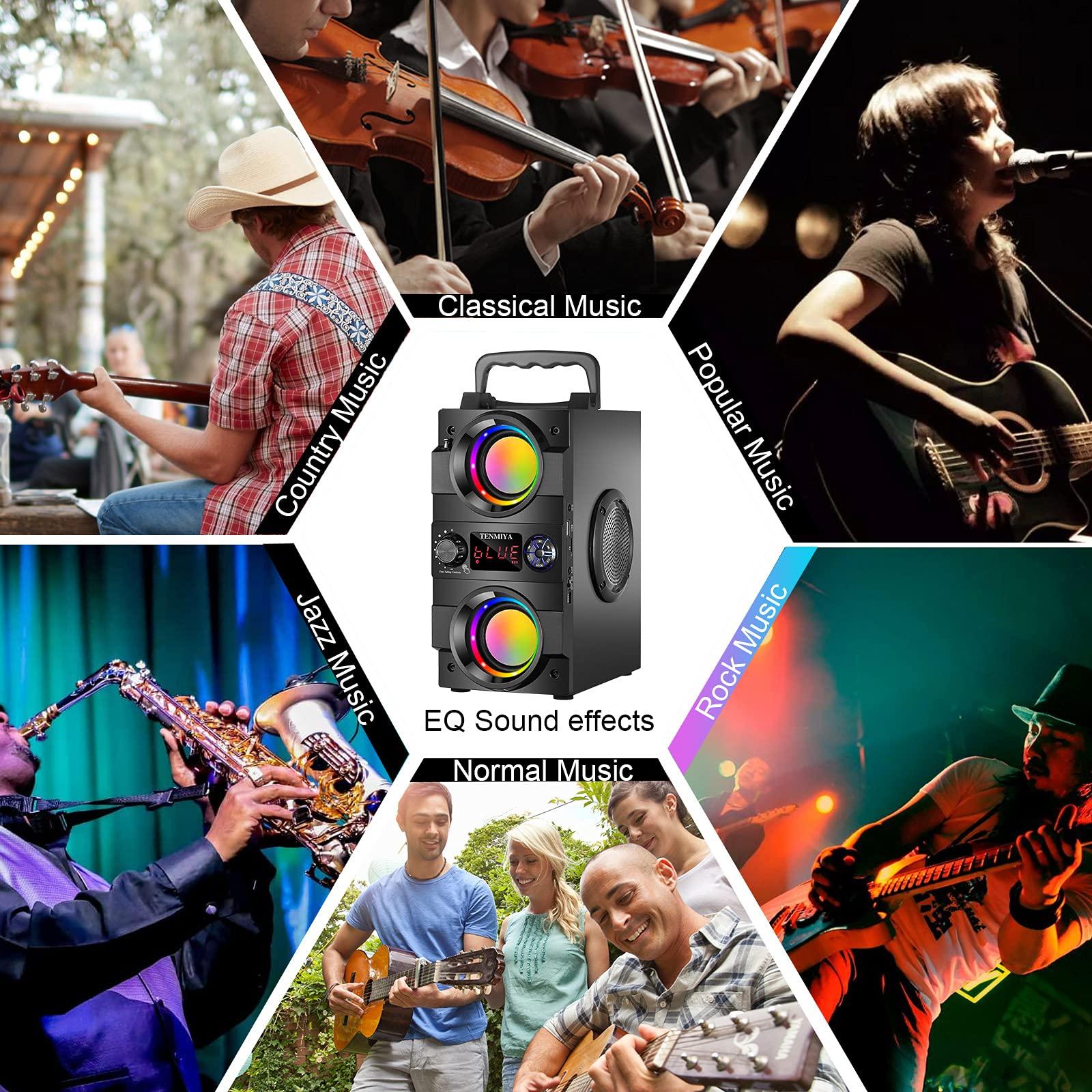 TENMIYA TENMIYA 40W(60W Peak) Portable Bluetooth Speakers with Subwoofer Wireless Stereo Rich Bass Boombox with LED Lights Outdoor Home Party Speakers Support FM Radio Remote Control AUX EQ