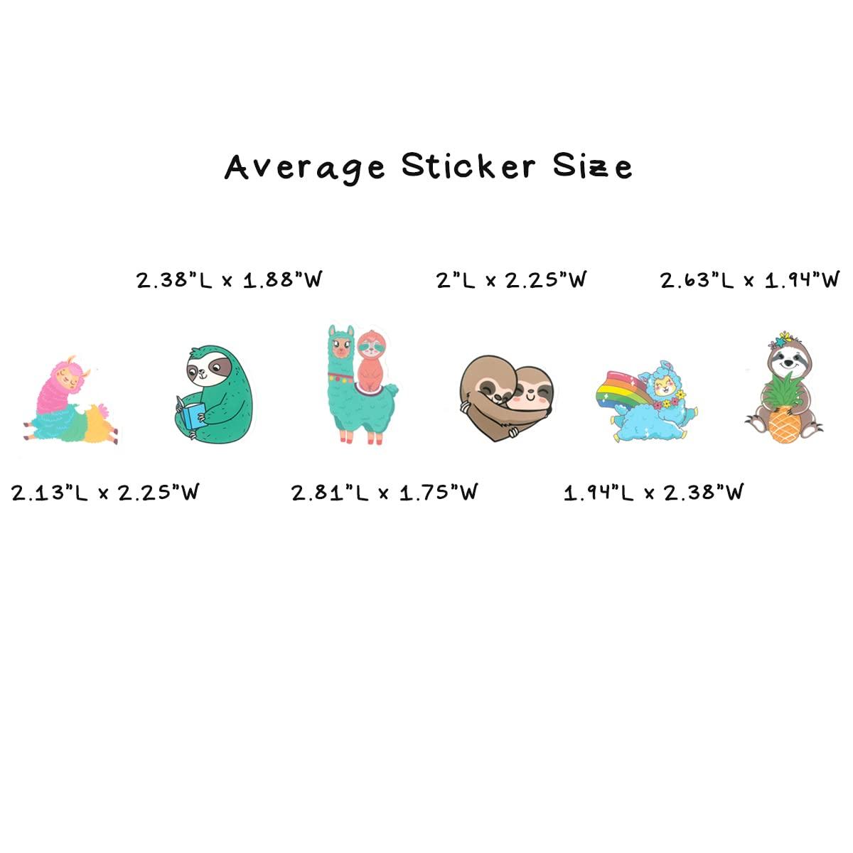 allydrew allydrew Waterproof Vinyl Stickers for Water Bottles, Laptop, Phones, Skateboards, Decals for Teens, 80pcs, Sloths & Llamas