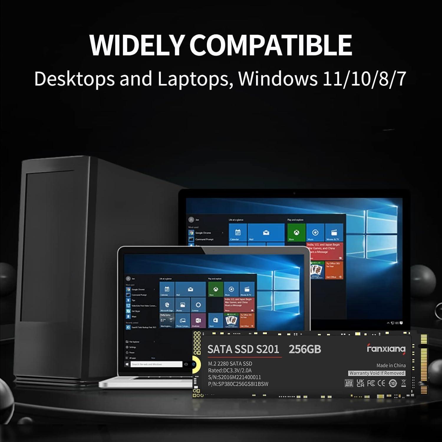 fanxiang fanxiang S201 512GB M.2 SSD 2280 SATA III 6Gb/s Internal Solid State Drive, SLC Cache for Speed Boost, Read Speed up to 550MB/sec, Compatible with Laptop and PC Desktops(Black)