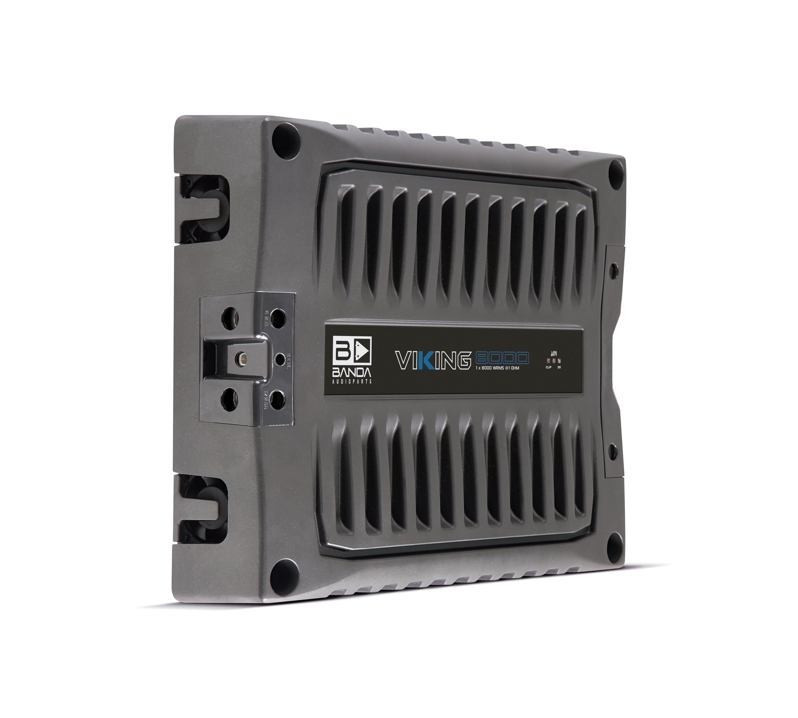 Banda Audioparts Banda 1-Channel Vehicle Audio Bass Amplifier - High-Powered Mono Bass Amplifier w/Subsonic Filter and Low Pass Filter Stable at 1 ohm, LED Indicators, Sound Specialization - BANDA VIKING8001
