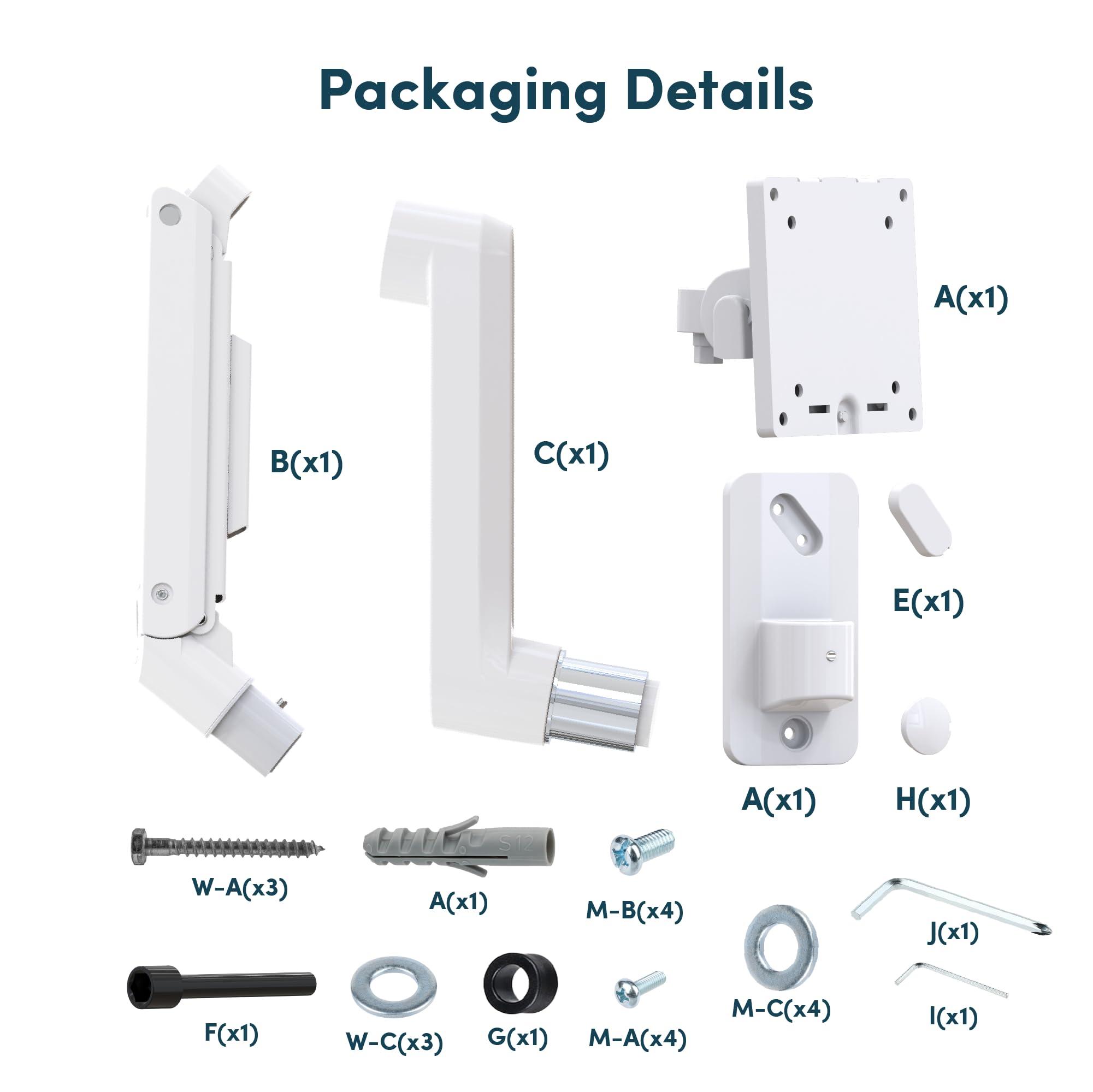 QUARX Monitor Wall Mount for 17-49 Inch Ultrawide Monitors, Single Monitor Arm Holds 4.4-44 lbs Screens, Adjustable Premium Aluminum Wall Mount with Max VESA 100x100 for Samsung Odyssey G9 and More, White