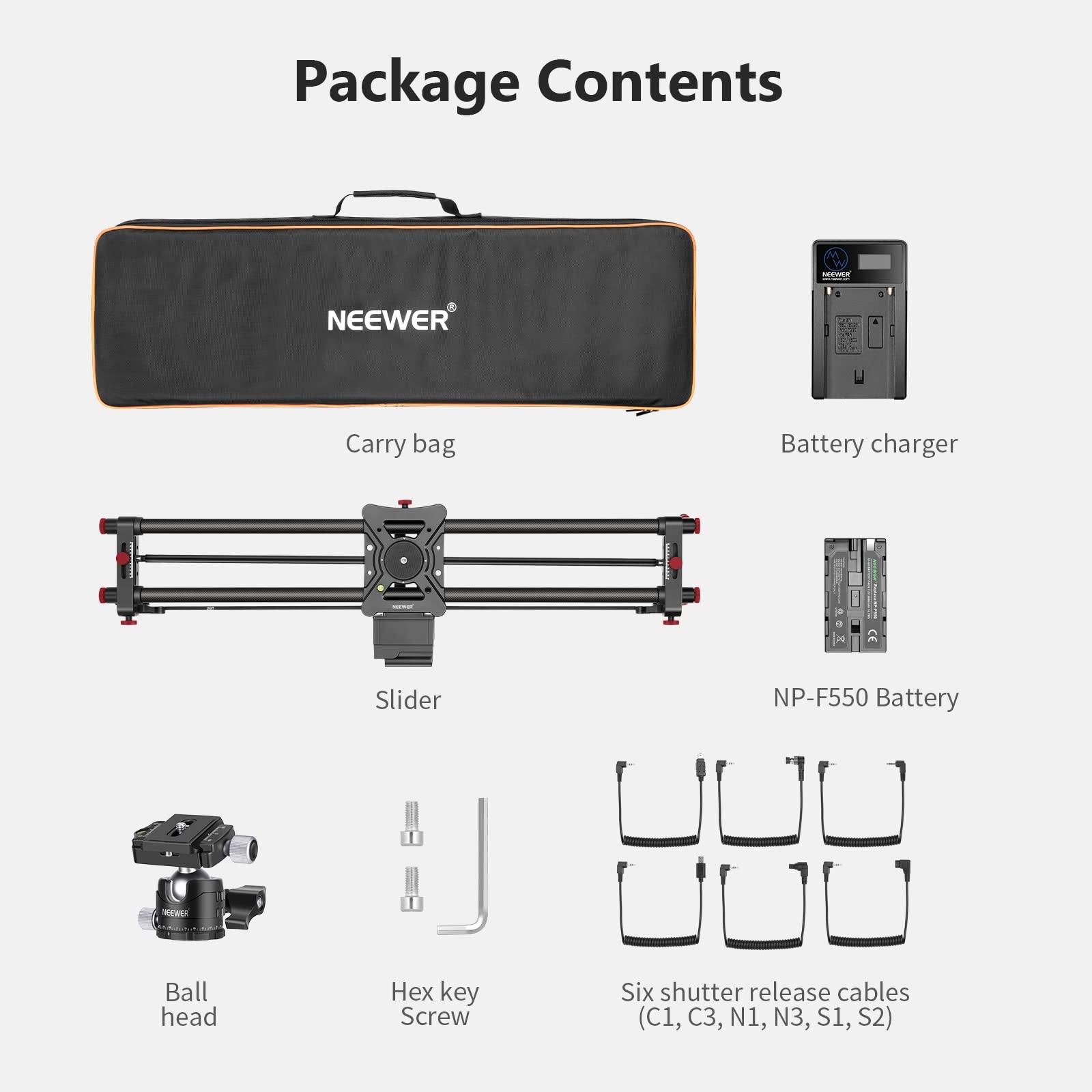 NEEWER NEEWER 39.4/100cm Motorized Camera Slider, App Wireless Control Carbon Fiber Dolly Rail Slider, Support Video Mode, Time Lapse Photography, Horizontal, Tracking and 120 Panoramic Shooting (ER1-100)
