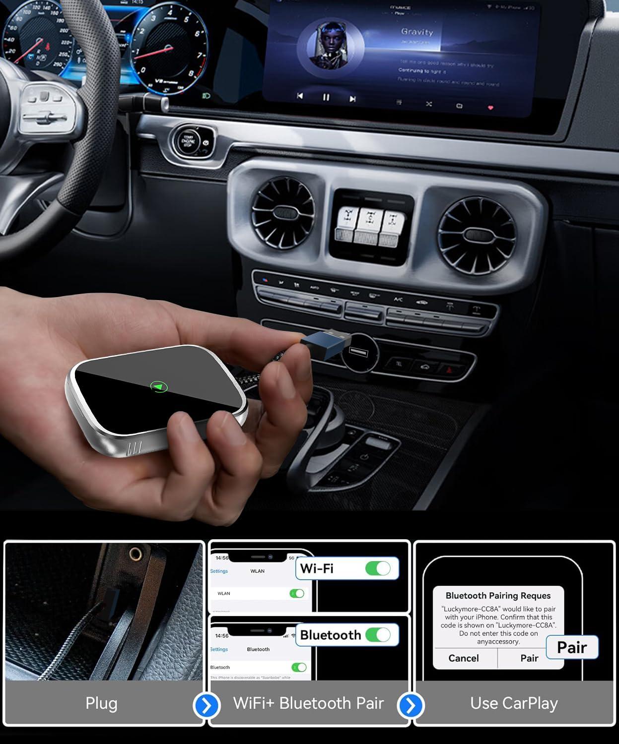 JUHOO Wireless CarPlay Adapter for Apple iPhone, Android Auto Wireless Adapter, 2 in 1 Auto Car Play Wireless Dongle