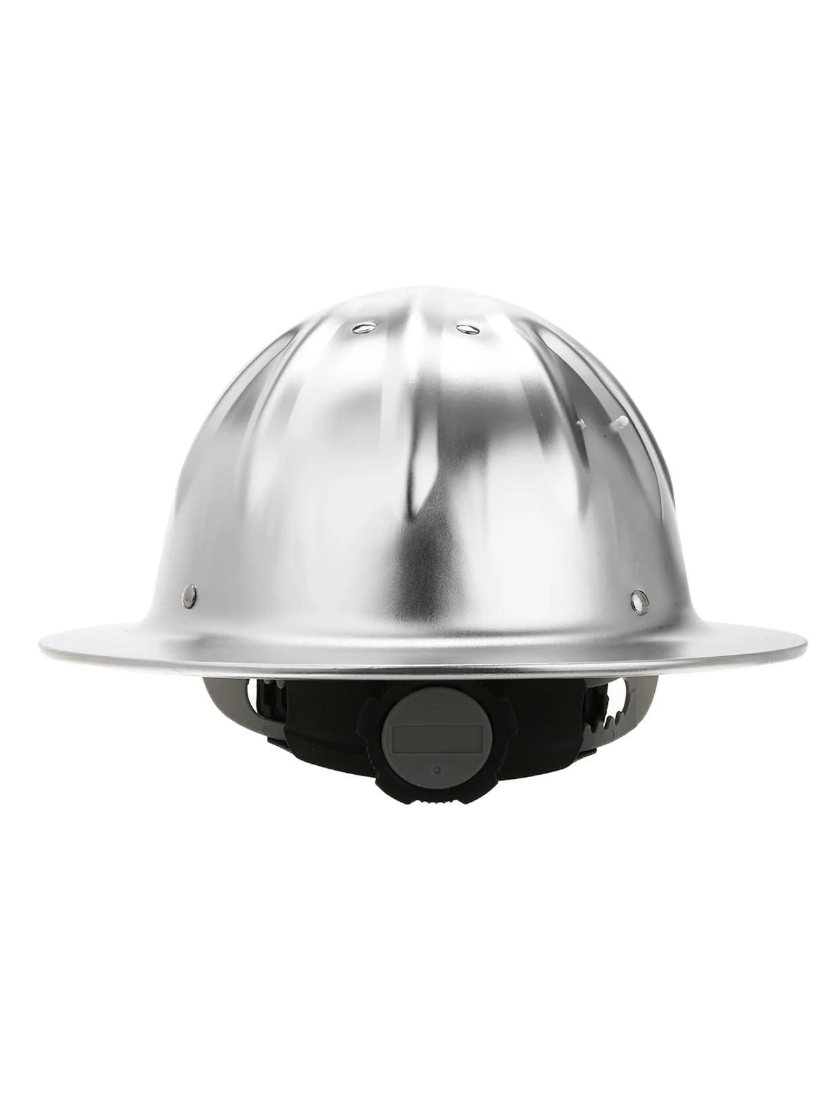 LUXUCURE Full Brim Hard Hats Aluminum Alloy Construction Safety Helmet,Rivet Reinforced Protective Equipment Work Cap for Engineering Miner\'s Forestry,Silver