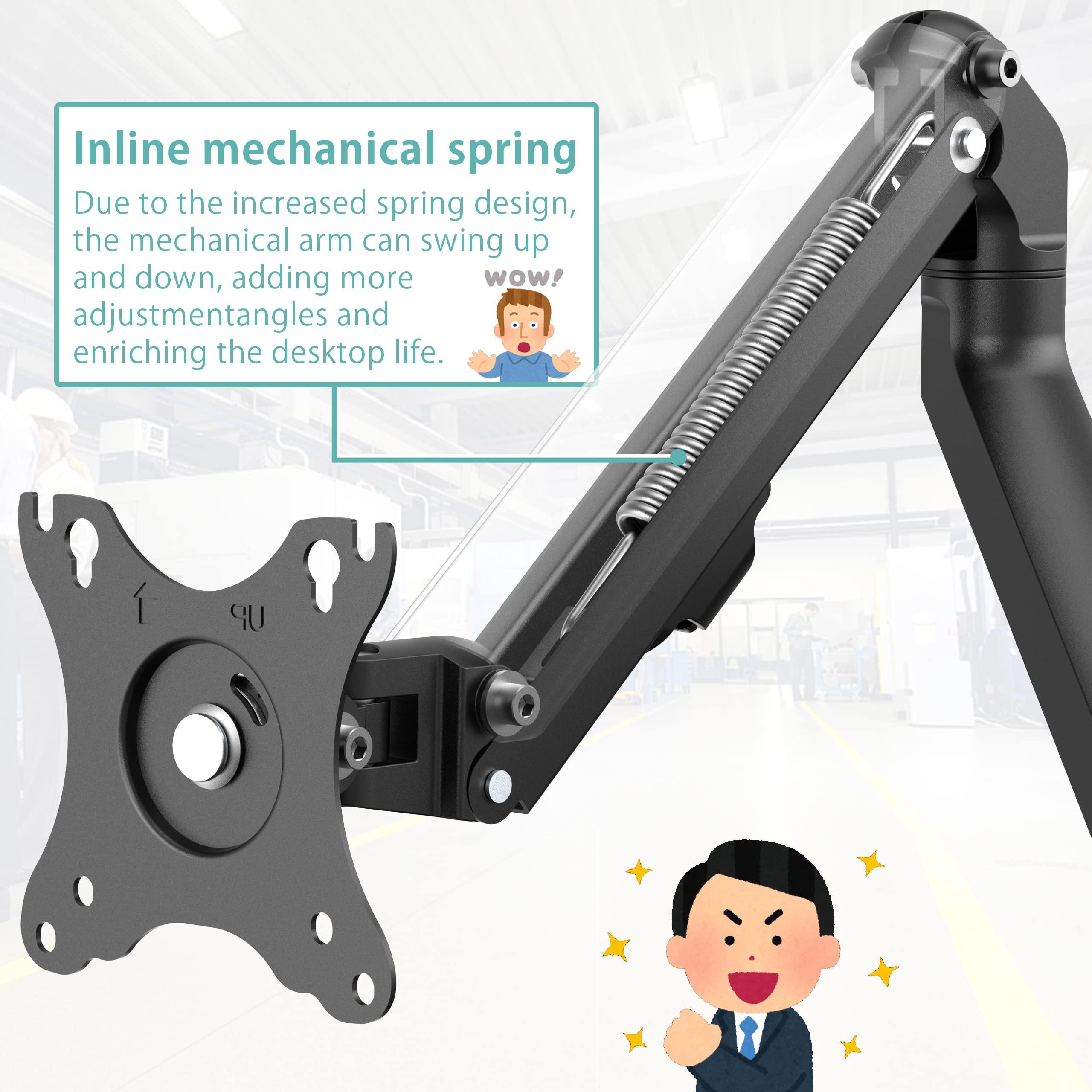 WORLDLIFT WORLDLIFT Height Adjustable Pole Mount Monitor Arm for 17"-27" Screens with Mechanical Spring, VESA 75x75 and 100x100 - Holds up to 15.4 lbs