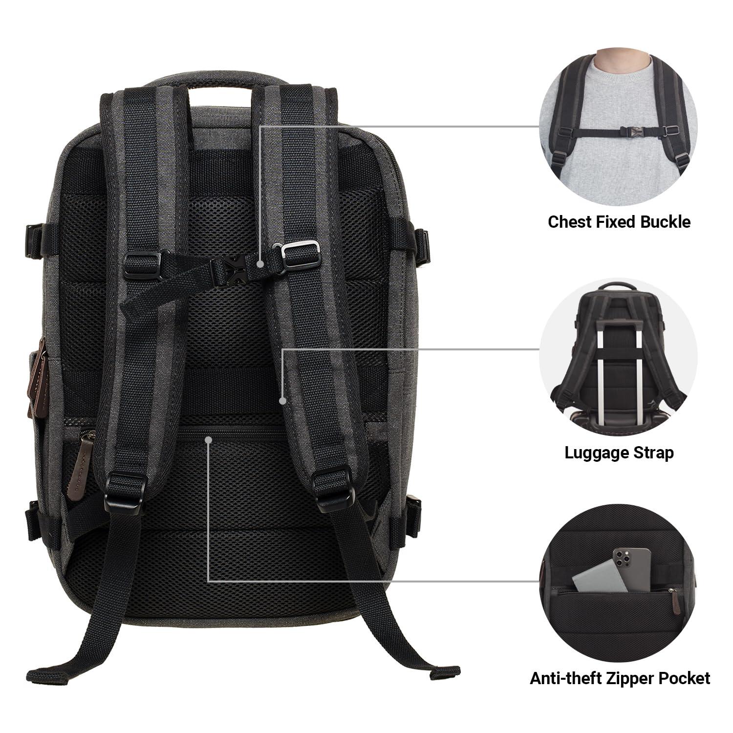 KAUKKO KAUKKO Canvas Travel Backpack, Personal Item Airline Approved, Carry On Backpack with Multi-Pockets and Shoe Pouch, fit 15.6 inch Laptop, 40L Weekender Bag, 11-BLACK