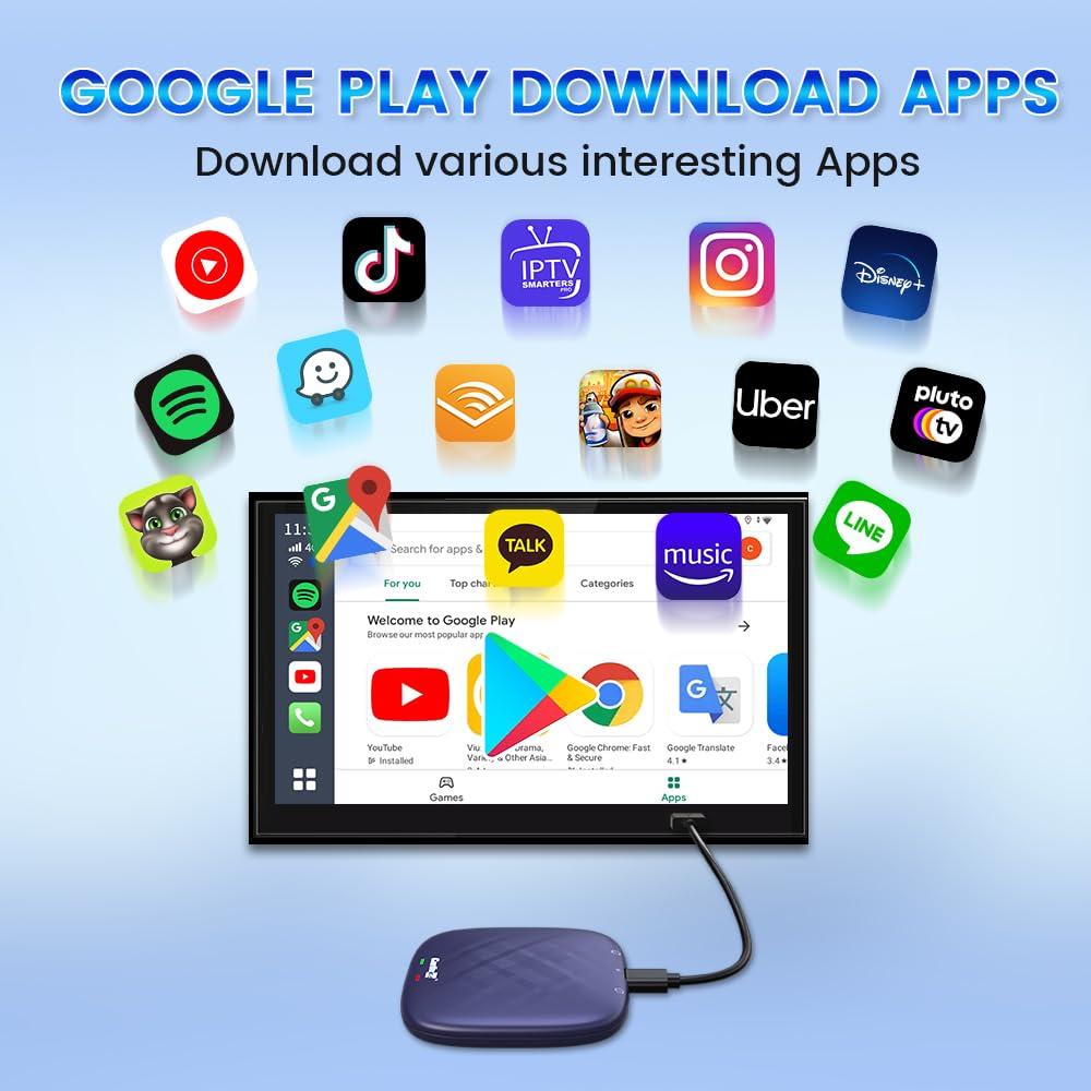 Carlinkit CarlinKit CarPlay Box Streaming Device for Car YouTube, TikTok, Netflix CarPlay Adapter | Convert Wired to Wireless CarPlay & Android Auto | Android 13.0, 8-Core, 8GB+128GB, SM6225, Blue