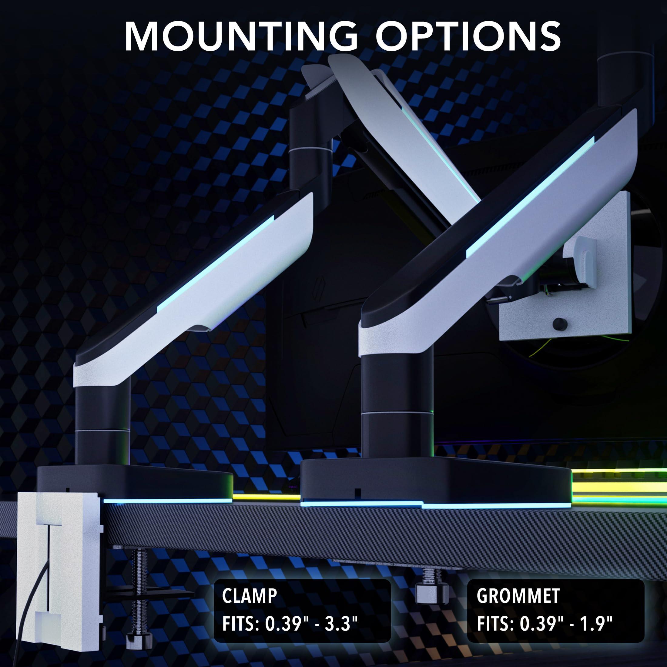 Mount-It! Mount-It! Heavy-Duty Ultrawide Monitor Arm up to 49" / 44 lb for Samsung Odyssey G9, 75x75 and 100x100 VESA Desk Mount for Widescreen Curved Monitors, Gas Spring, RGB Lights, Clamp and Grommet