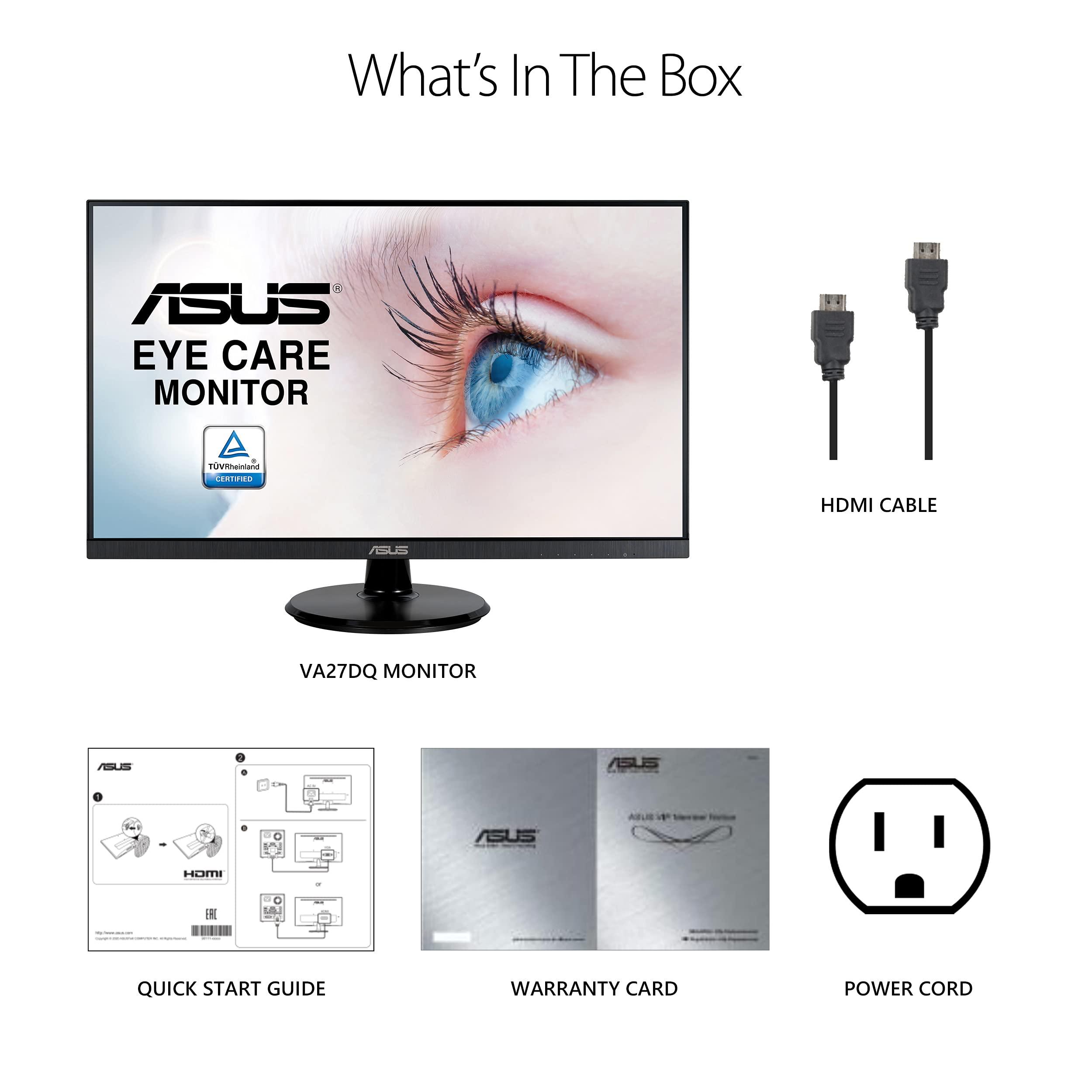 ASUS ASUS 27 1080P Monitor (VA27DQ) - Full HD, IPS, 75Hz, Speakers, Adaptive-sync/FreeSync, Low Blue Light, Flicker Free, VESA Mountable, Frameless, HDMI, VGA, DisplayPort, Tilt Adjustable, BLACK