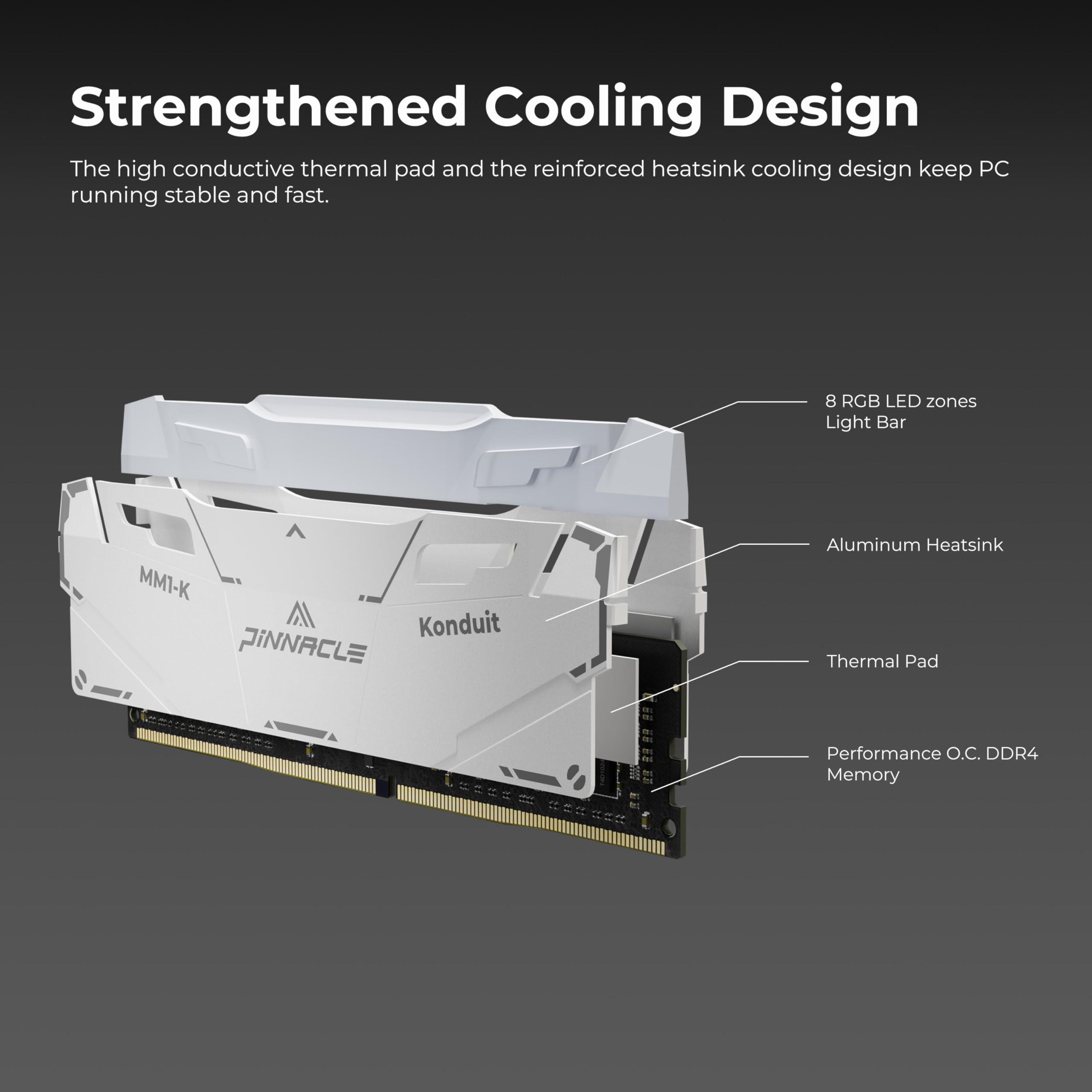 Timetec Timetec Pinnacle Konduit RGB DDR4 3200MHz PC4-25600 CL16-18-18-38 XMP2.0 Overclocking 1.35V Compatible for AMD and Intel Desktop Gaming PC Memory Module RAM (RGB White, 64GB KIT(4x16GB))
