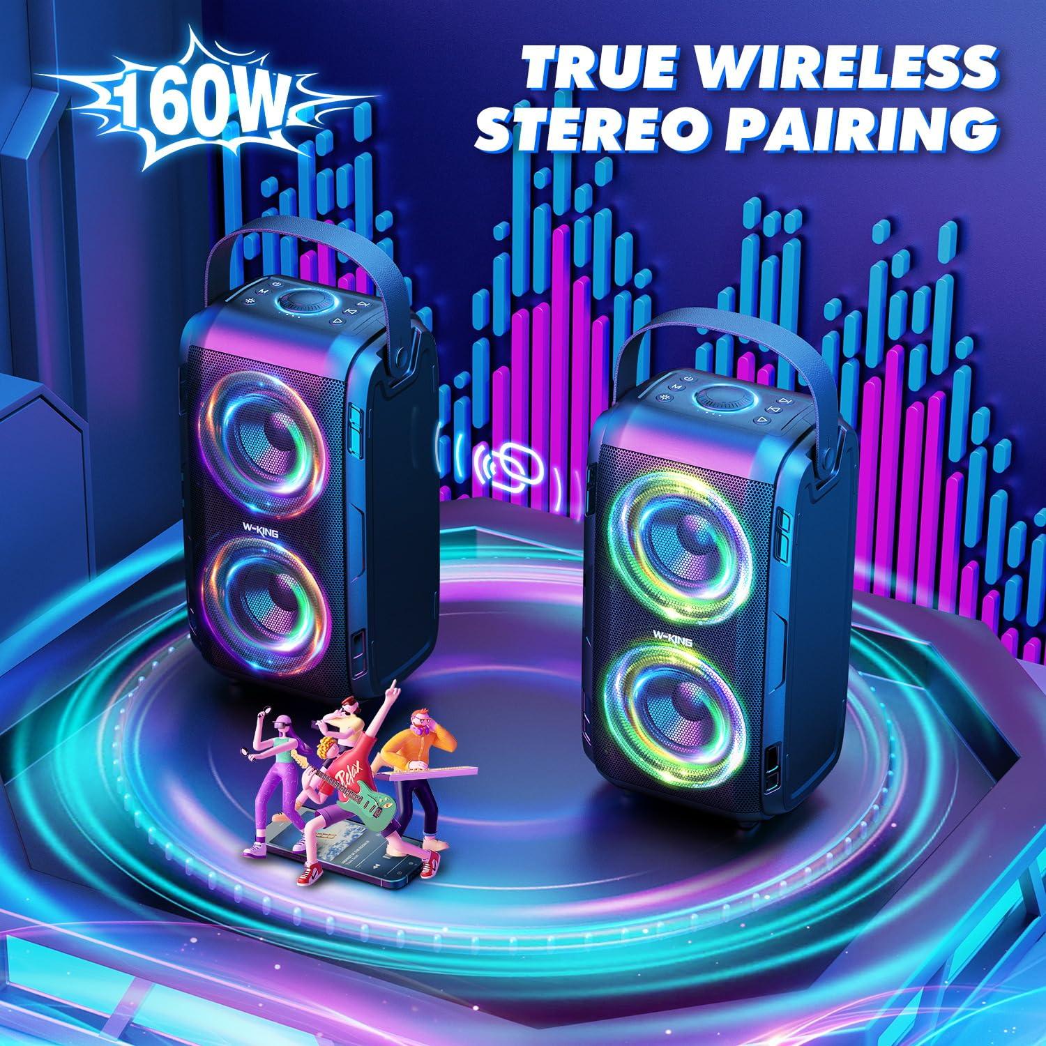 W-KING W-KING 80W Bluetooth Speaker Wireless- Super Bass, Huge 105dB Sound, Portable Party Loud Outdoor Speakers with Color Lights, IPX5 Big Large Full Range Speaker, 24H Playtime, U-Disk, TF Card, AUX, EQ
